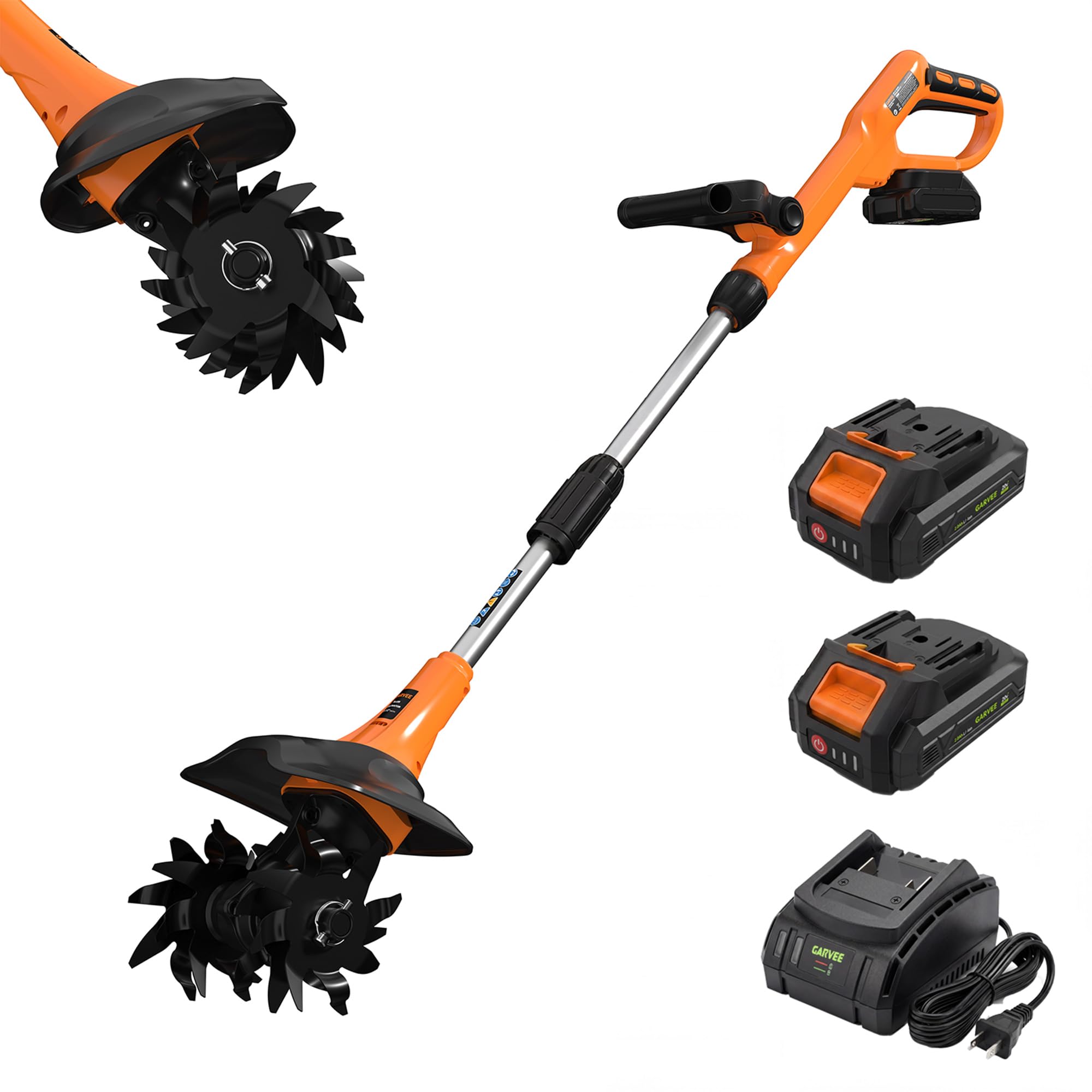 Aoile - 20V Cordless Garden Tiller Rototiller 9 Inch Tilling Width with Two 2Ah Batteries and Cha...