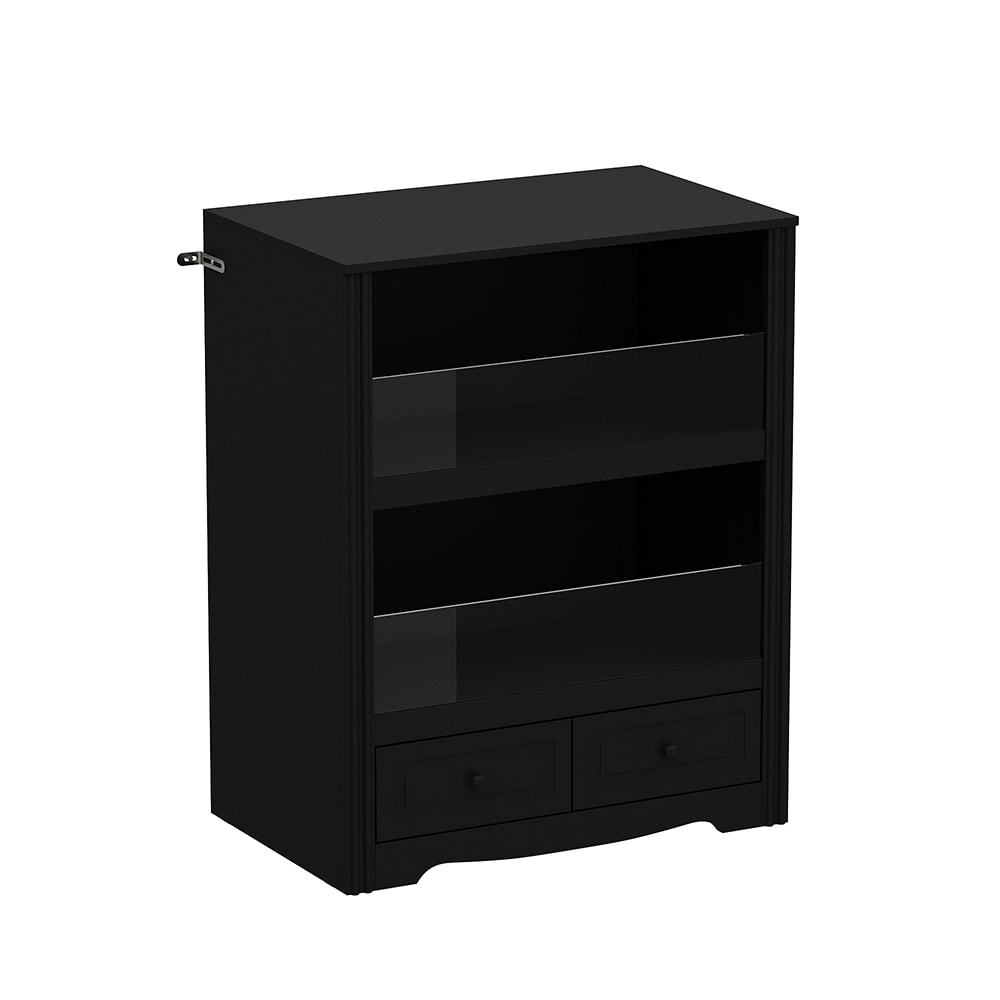 Homsee C-KF150223-01 Contemporary Modern Black Hamster Habitat with Glass Display Shelves Hidden Storage Drawers and Compact Design for Small Pets