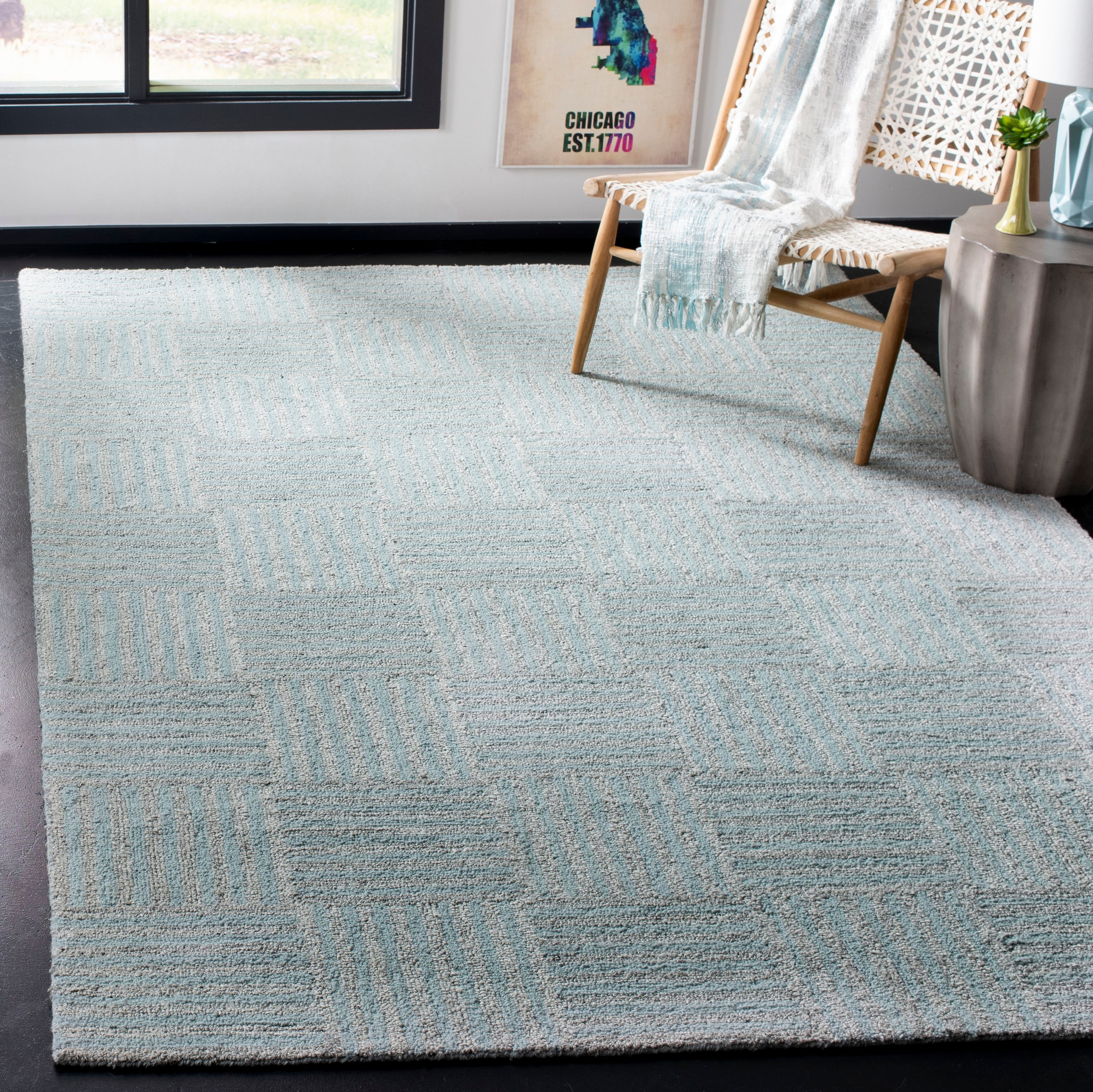 Safavieh ABT602M-8 Abstract Cross 8 x 10 (ft) Tufted Synthetic Blue/Gray Rectangular Indoor Stripe Area rug