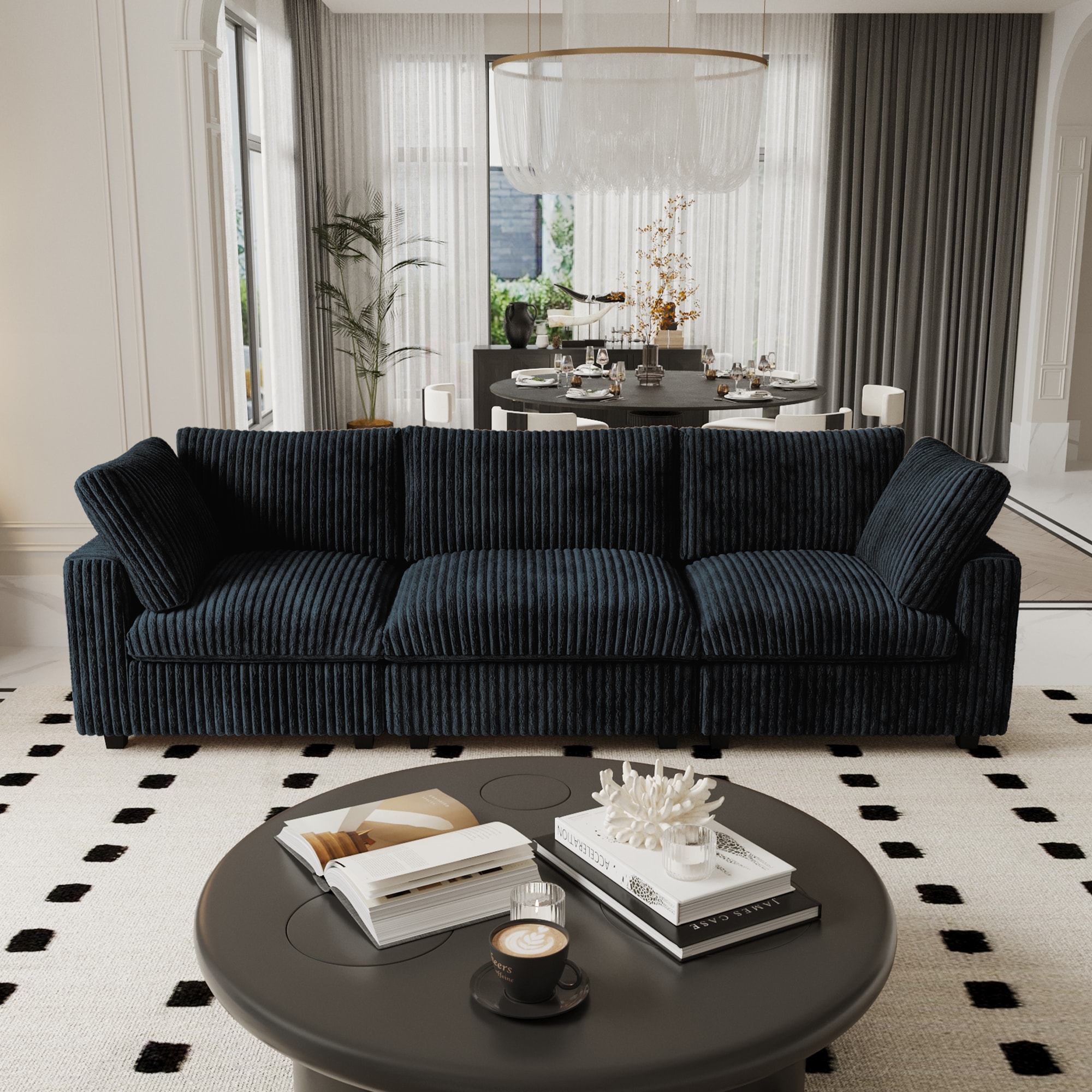 BuotiqHom DH-SF3-141BK 118-in Modern Black (3 Seats) Velvet 3 -seater Sectional