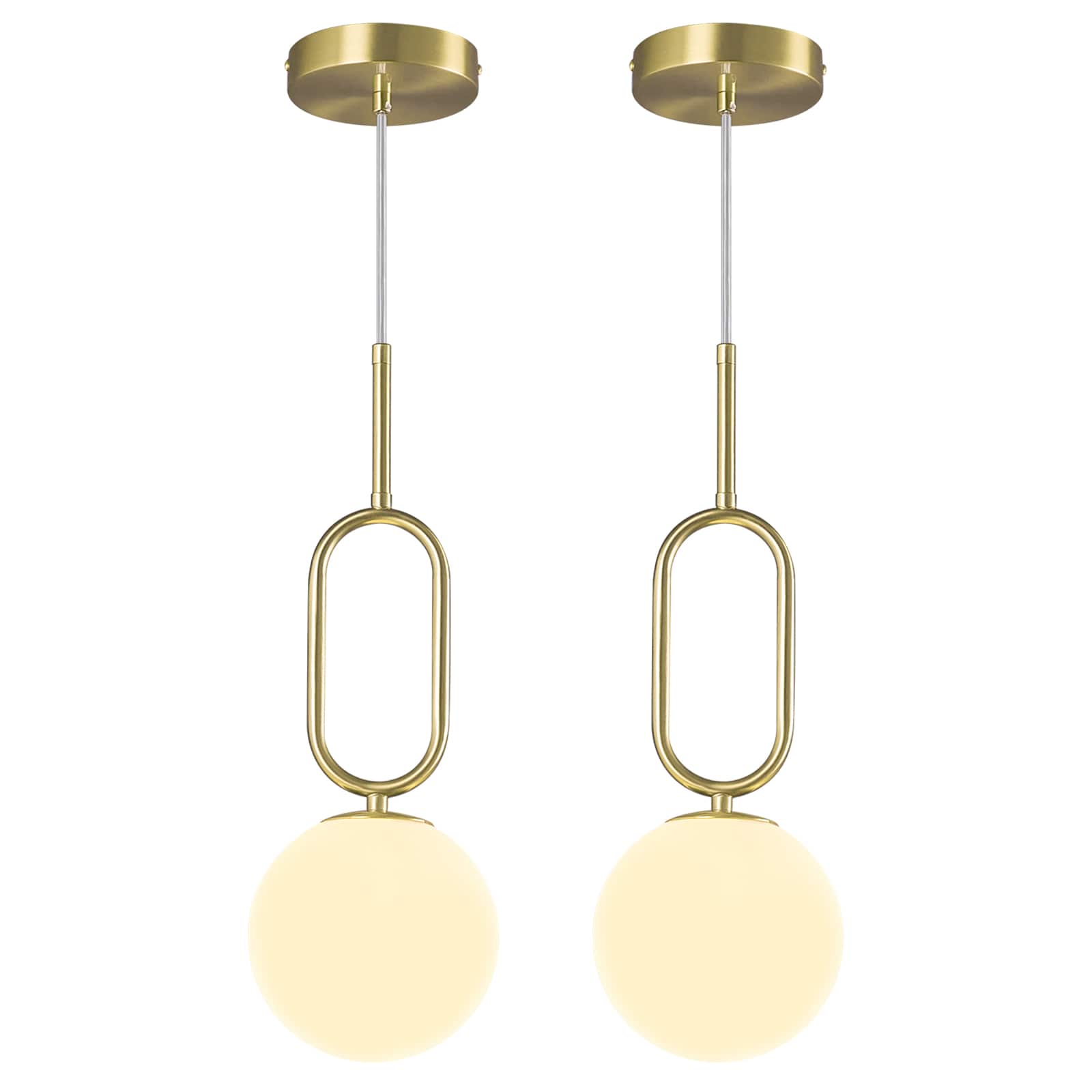 ZHLLMQ Modern 5.51 in 1-Light 2 Pack Minimalist Gold Oval Frame Milk Globe Glass Hardwired Adjustable Pendant Light Fixture for Kitchen Island Bedroom Decor