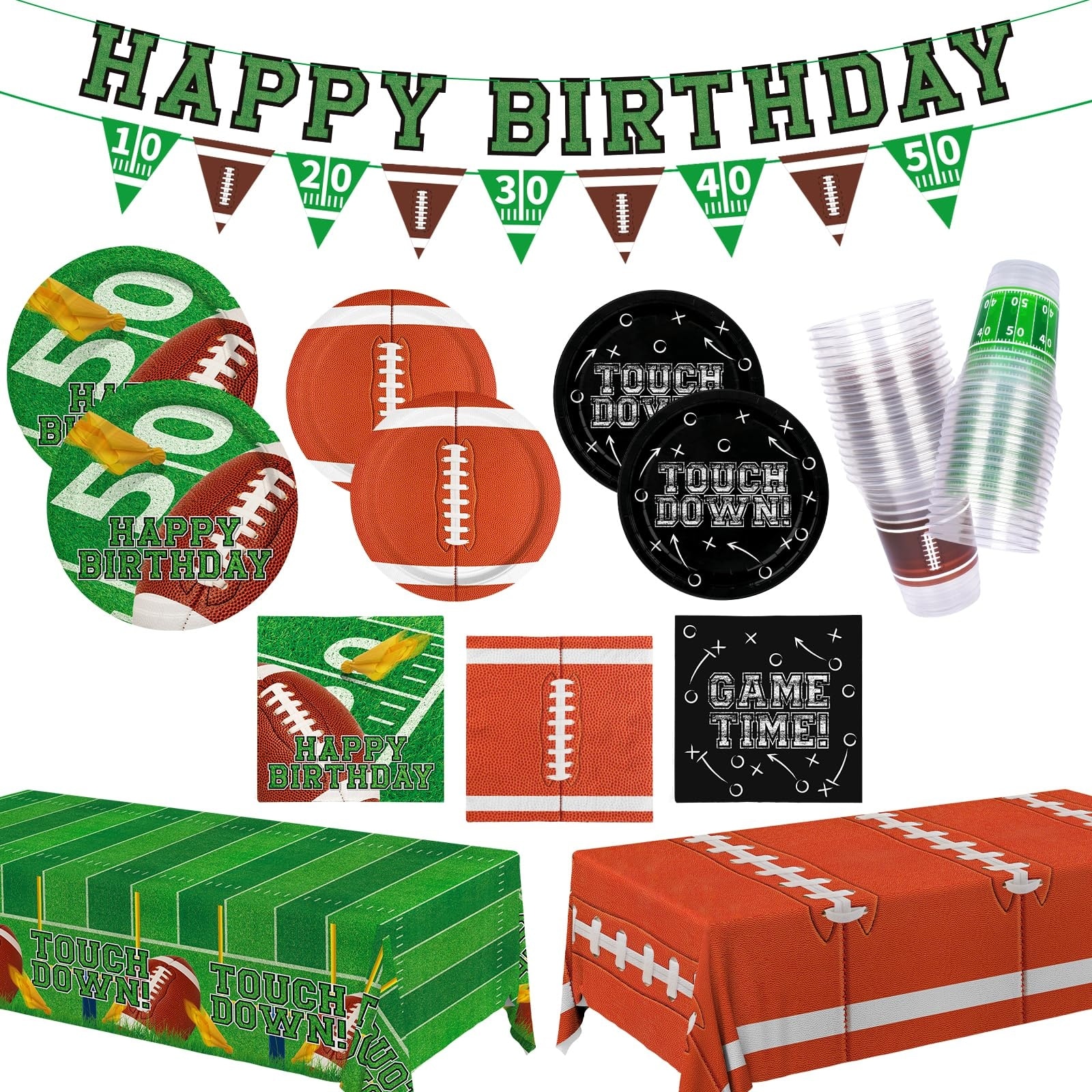 Misopily  Football Birthday Party Decorations Kit for 24 Set with Plates Cups Napkins Banner Tablecloth for Game Day Tailgate Sports Theme
