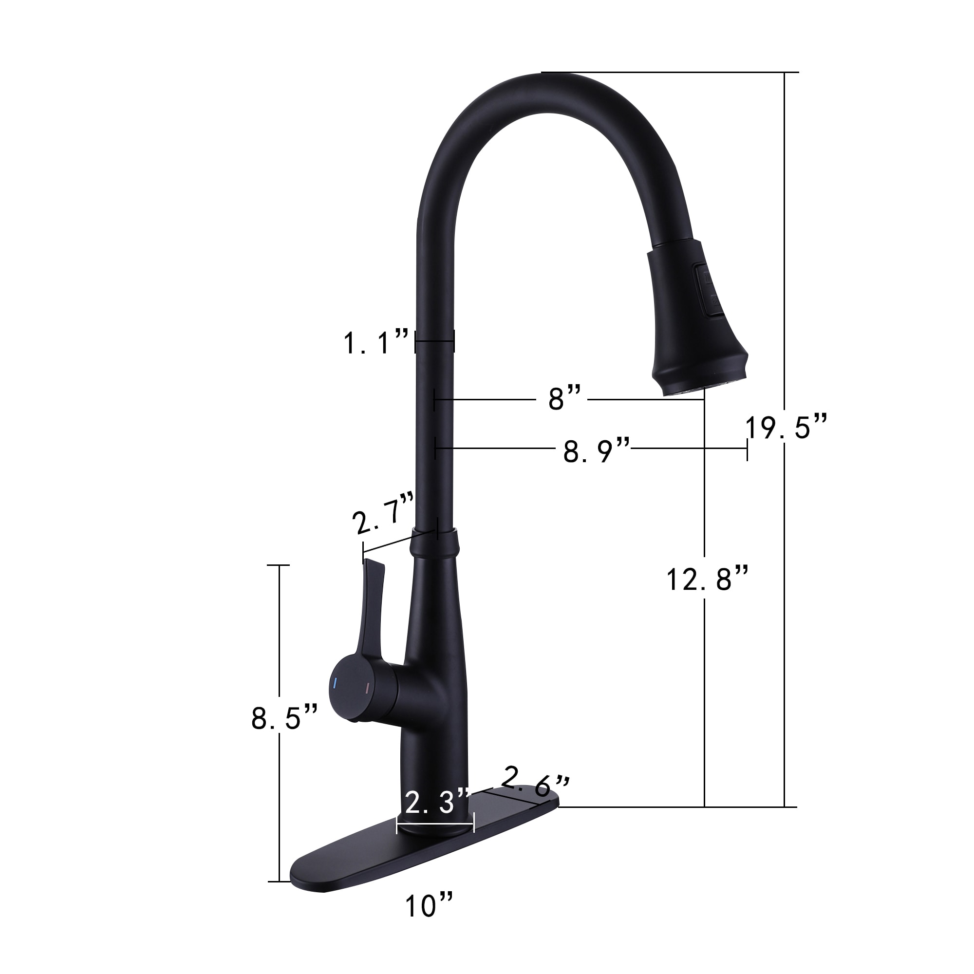 WELLFOR WB Kitchen Faucets Matte Black Single Handle Pull-down Kitchen ...