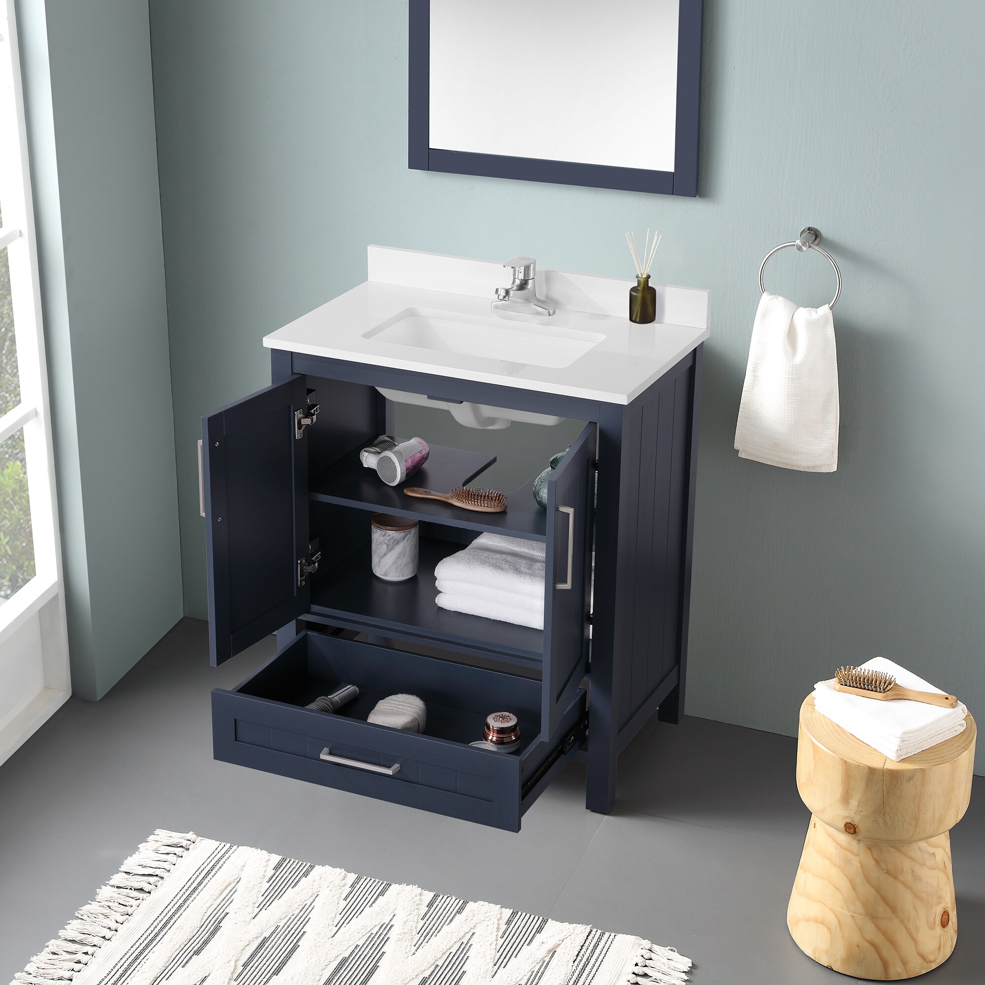 OVE Decors Darwin 30-in Midnight Blue Undermount Single Sink Bathroom ...