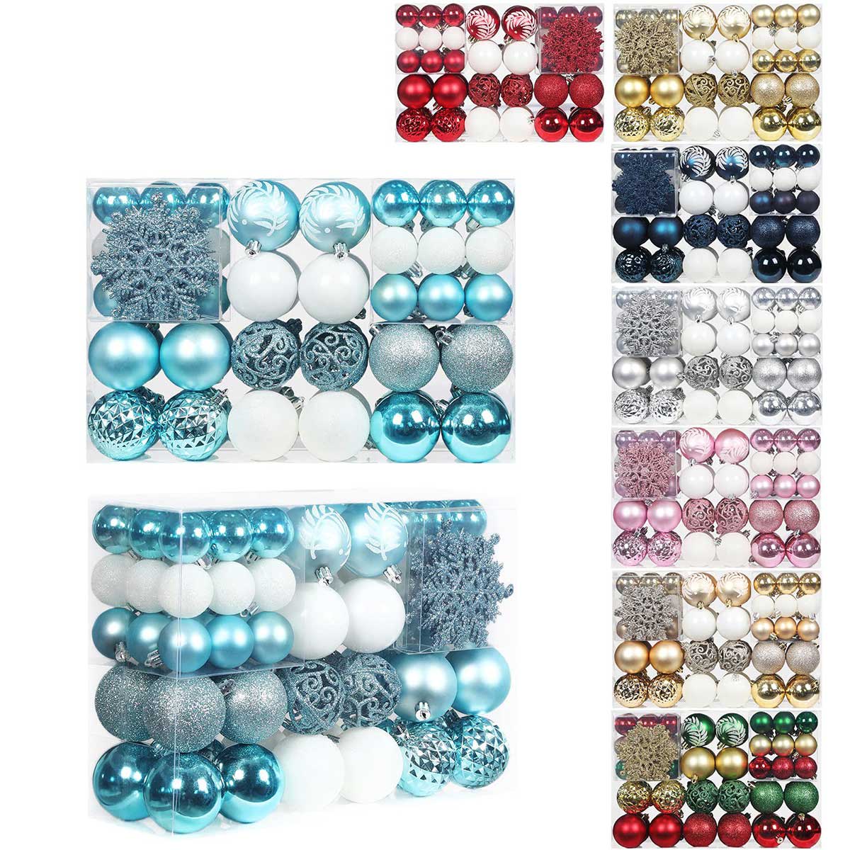 Aoibox  86 Piece Set Shatterproof Christmas Ball and Snowflake Ornaments Light Blue Assorted Decorative Hanging Ornament Kit for Holiday Tree