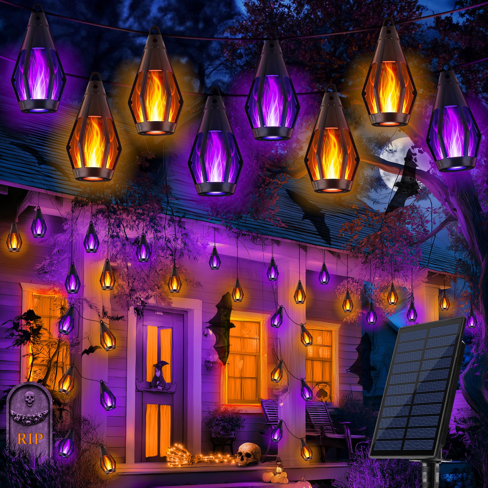 ZHLKING 42FT 15 Led Solar String Lights Halloween Decorations