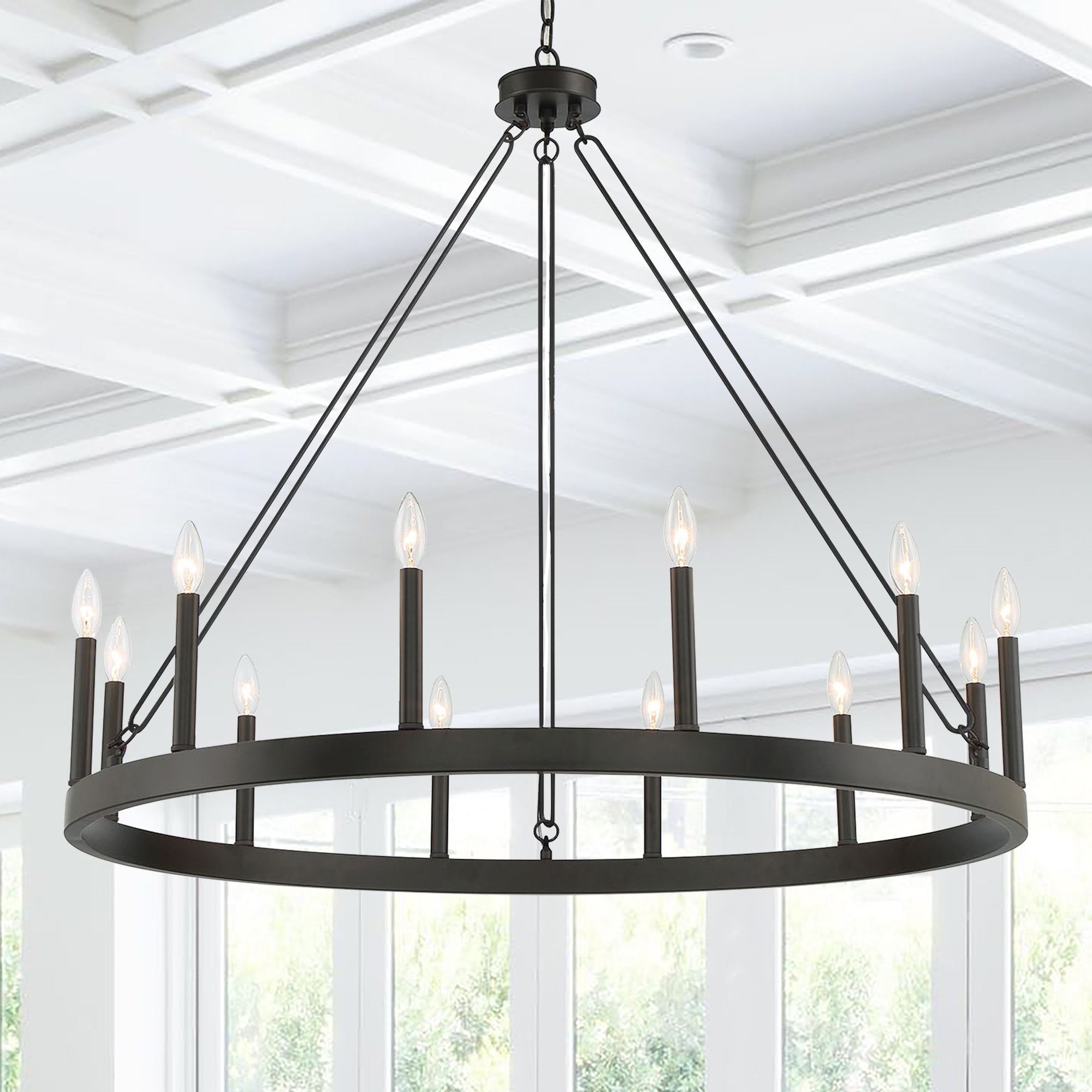 ACROMA 2080212AZ Ekisa 12 -Light Matte Black Modern/contemporary Bare bulb For Use in Bedrooms, Dining Rooms, Foyers, Kitchens, Living Rooms Chandelier