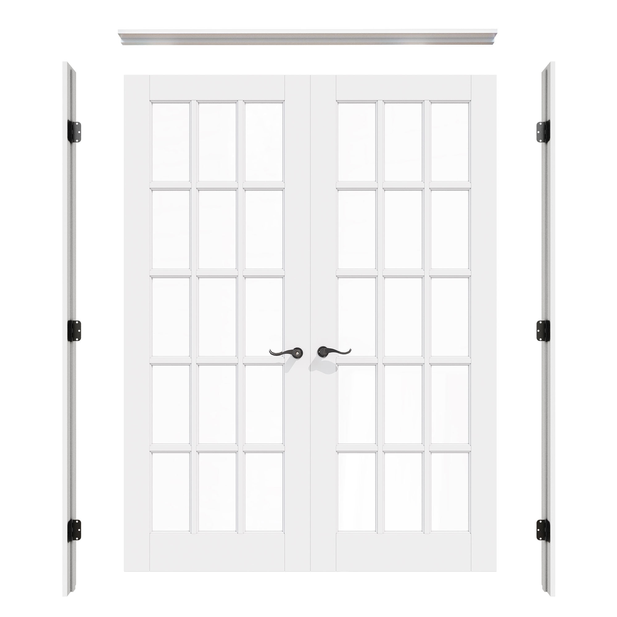 JUJUBON IN-P-FFR-PR-15LTM-72 Traditional 72-in x 80-in White MDF 15-lite Clear glass Prehung Interior French Door (Hardware Included)