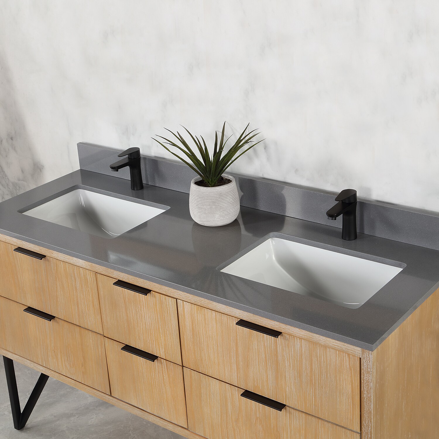 Helios 60" Double Weathered Pine Vanity with Concrete Gray Countertop