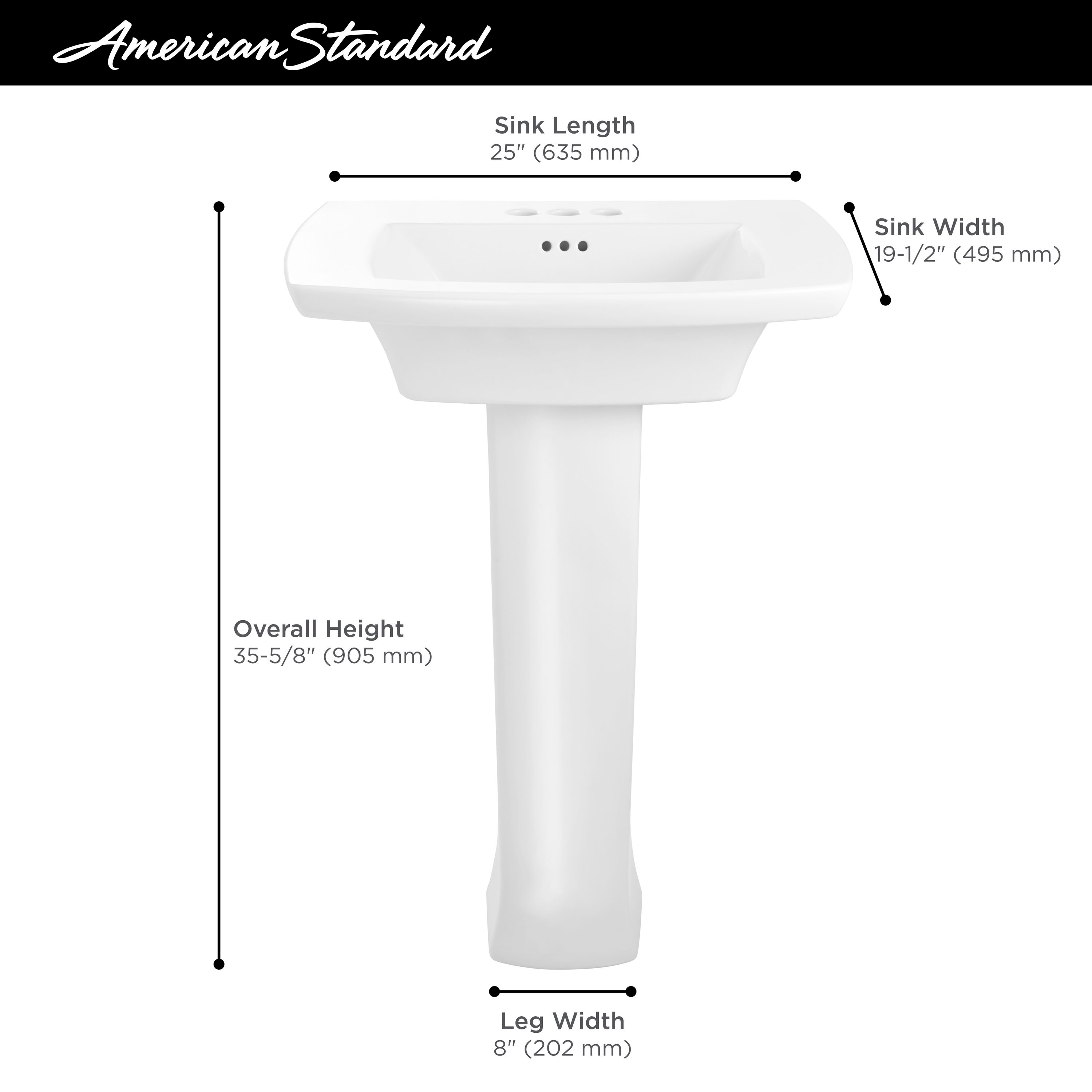 Edgemere 19.5'' White Ceramic Rectangular Pedestal Bathroom Sink