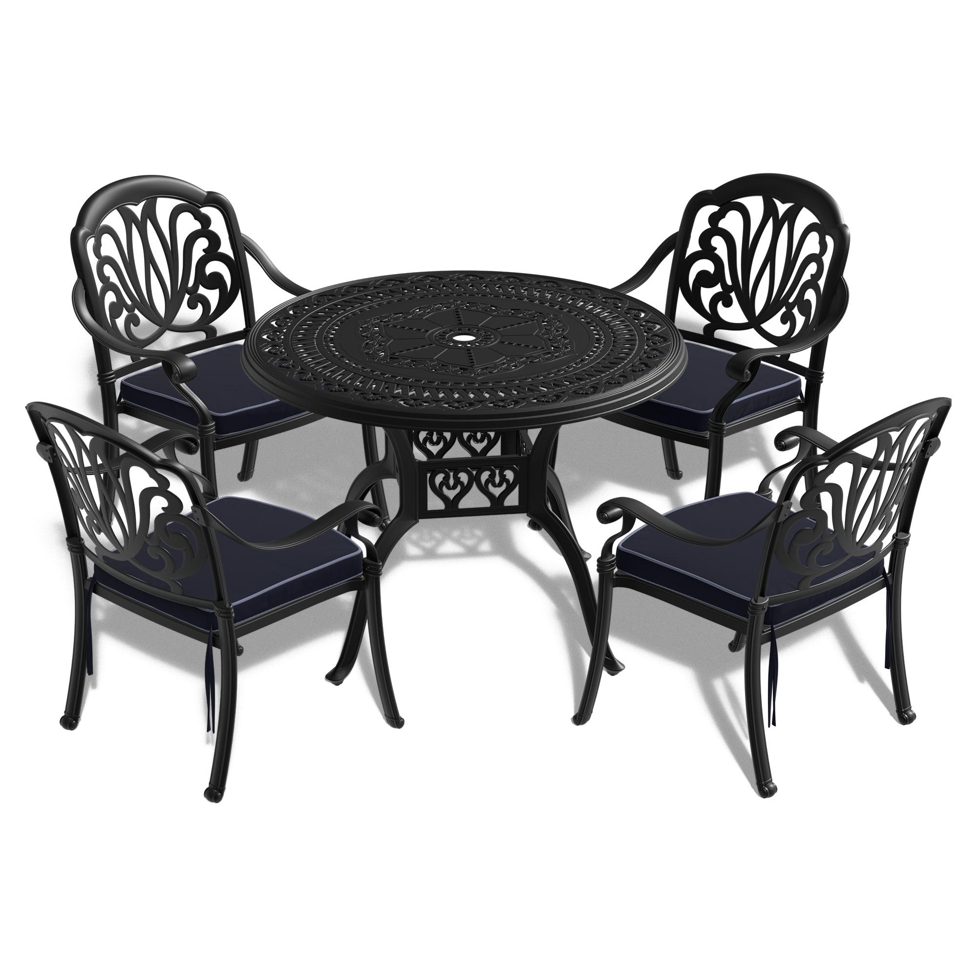 Bayfeve BF-171012-PDS 5 -Piece Black Patio Dining Set Aluminum Round Table with 4 Multiple colors/finishes Cushions Stationary Chairs