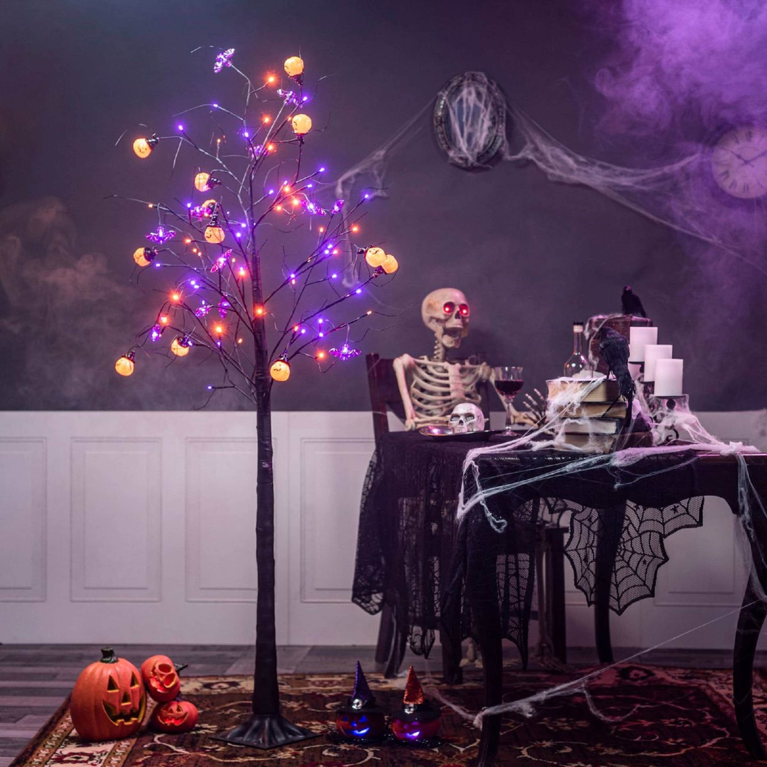 6ft Pre-lit Purple Halloween Christmas Tree W/ Orange Lights Pumpkin  Decorations : Target