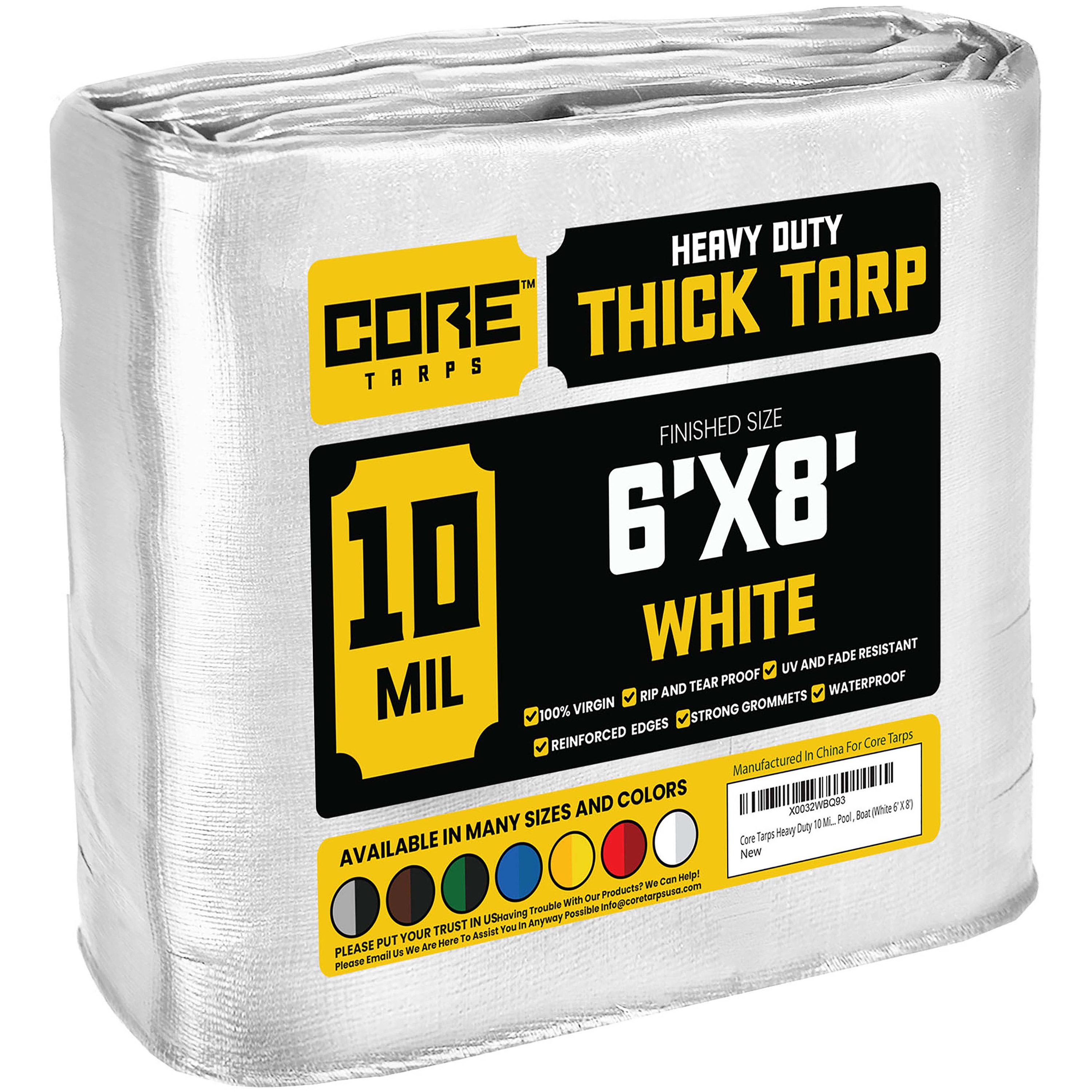 Core Tarps CT-604-6X8 6-ft x 8-ft White Waterproof Commercial Polyethylene 10-Mils Tarp