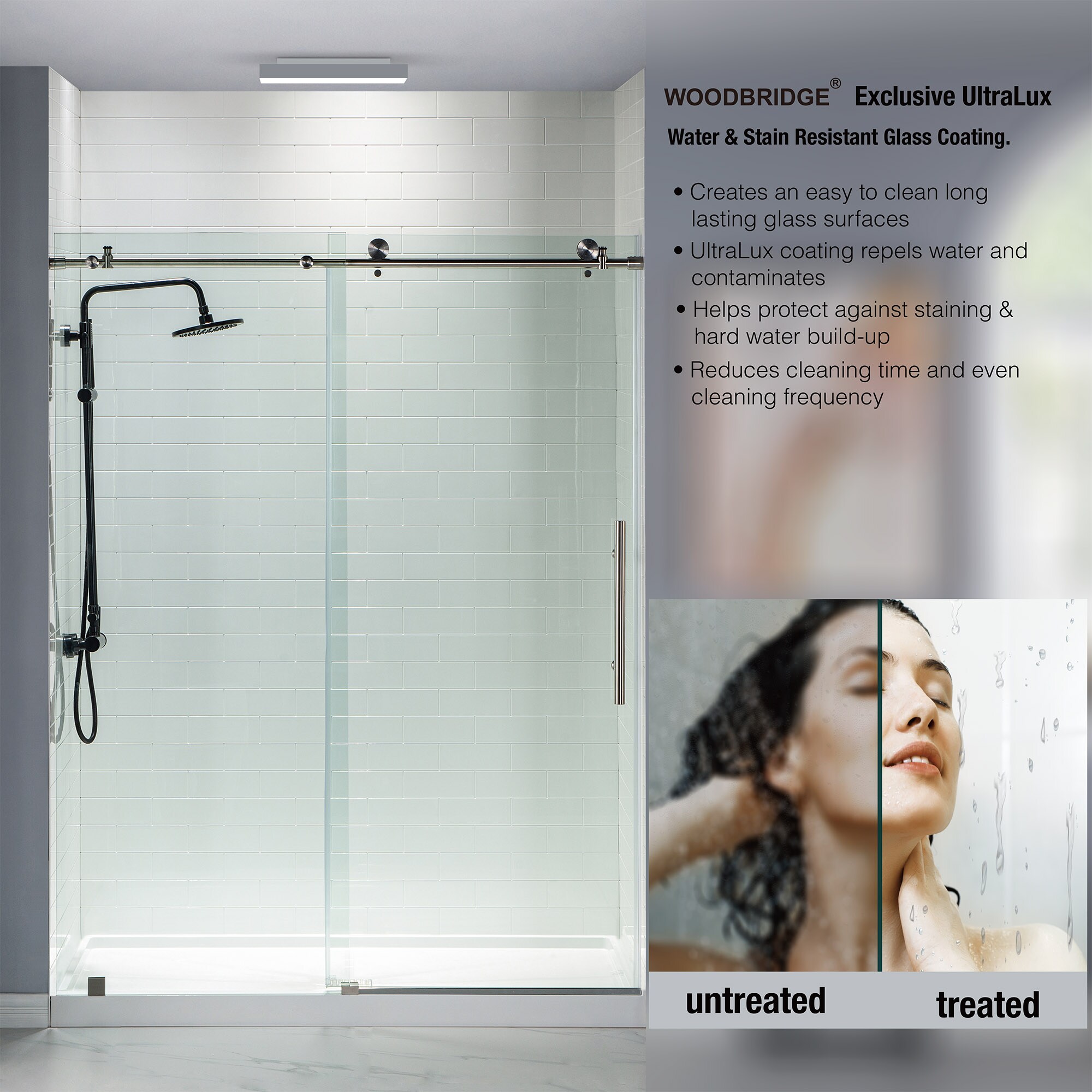 Woodbridge Westfield 56 in. to 60 in. x 76 in. Frameless Sliding Shower Door with Shatter Retention Glass in Brushed Gold Finish HSD3724