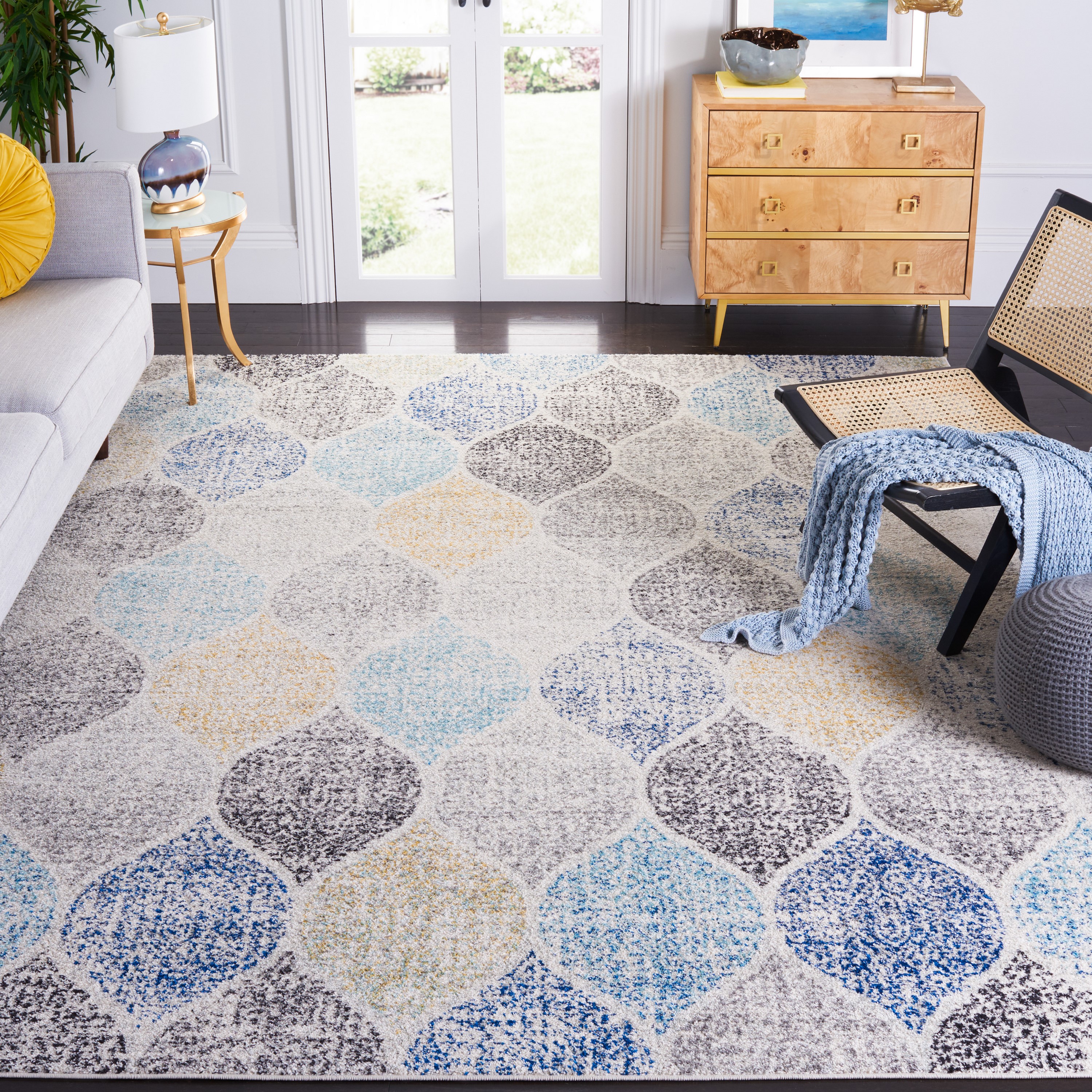 Safavieh MAD604D-10 Madison Westmont 10 x 14 (ft) Loomed Synthetic Ivory/Blue Rectangular Indoor Trellis Farmhouse/Cottage Area rug