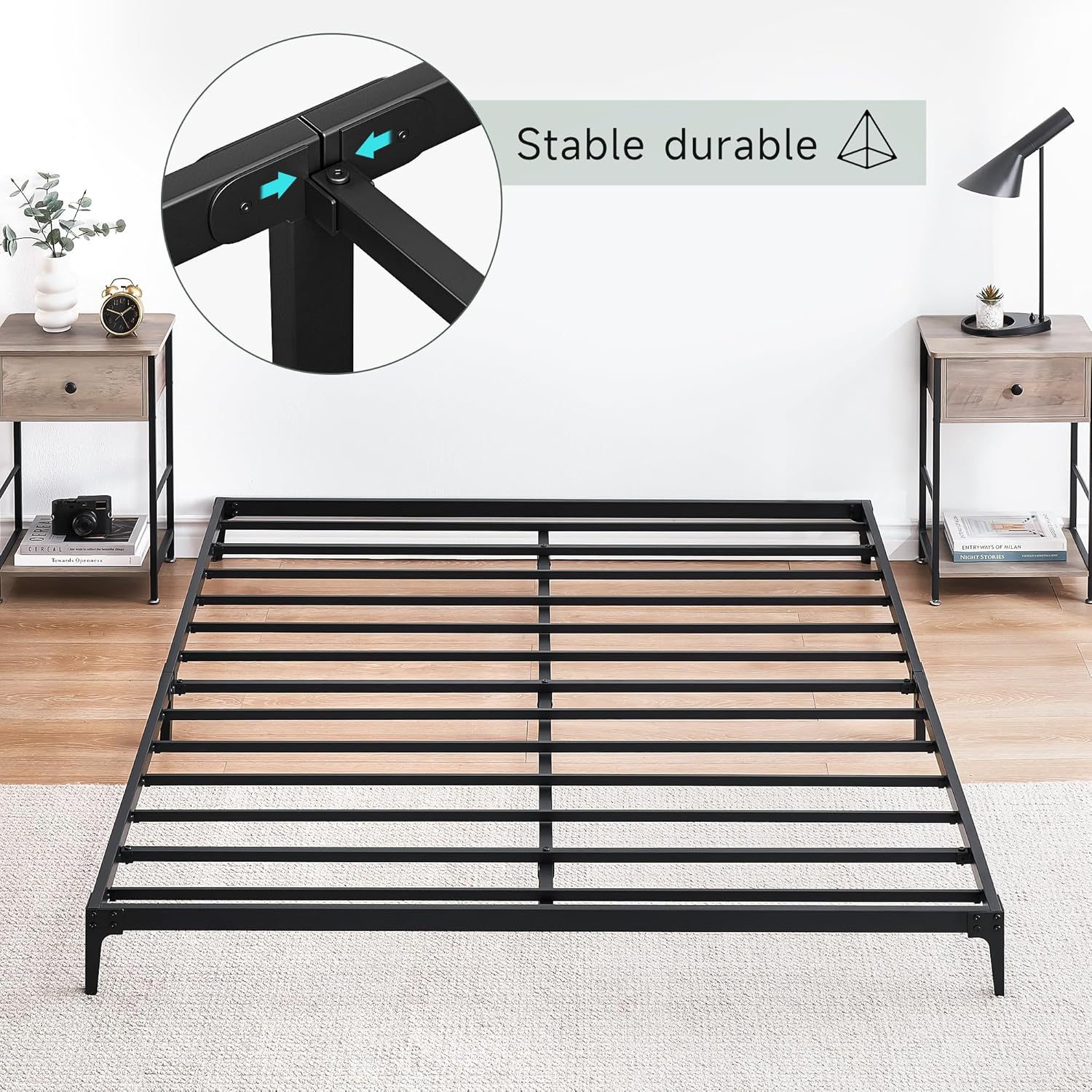 Qeetex LHF-DYQ-PHO-0X3GLND2 GAOMON 6 Inch Low Full Bed Frame Heavy Duty Metal Mattress Foundation Platform Sturdy Steel Slat No Box Spring Needed  Easy Assembly Noise Free