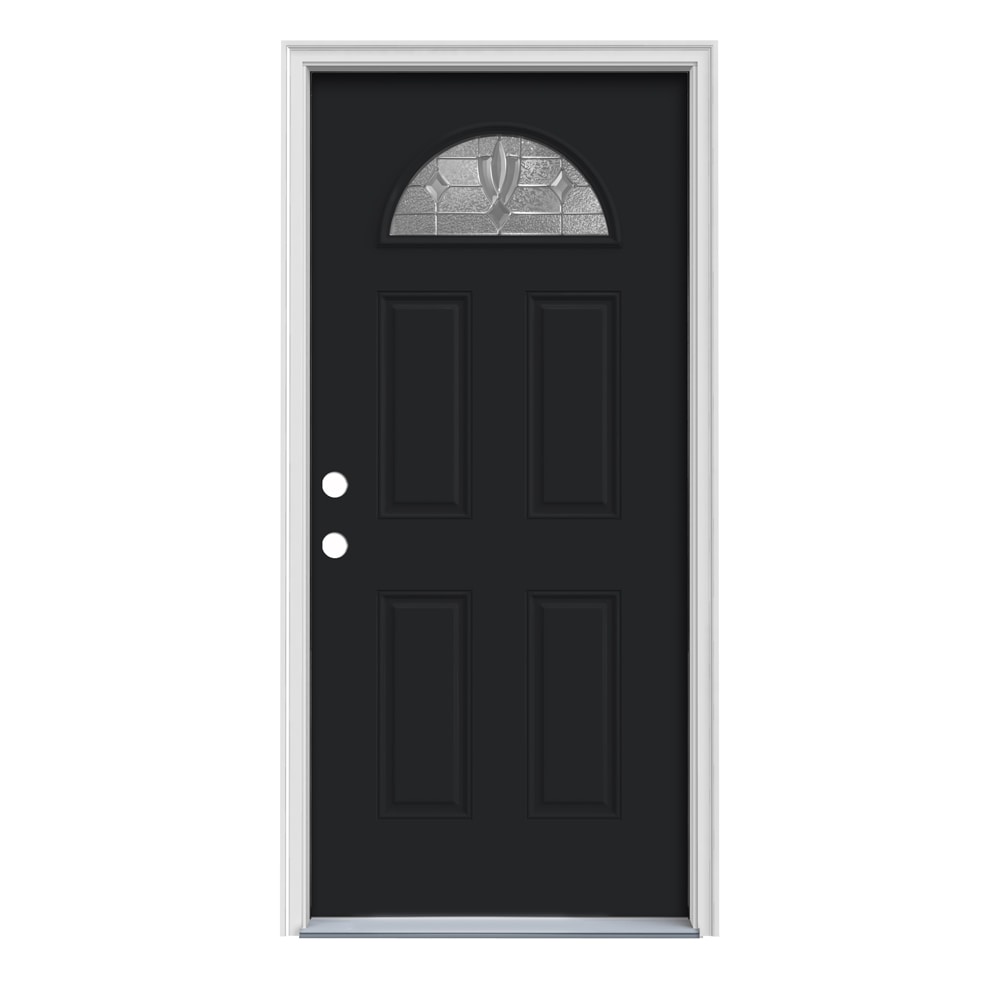 JELD-WEN LOWOLJW167300113 Laurel 32-in x 80-in x 4-9/16-in Steel 1/4 Lite Right-Hand Inswing Eclipse Painted Prehung Front Door with Brickmould Insulating Core