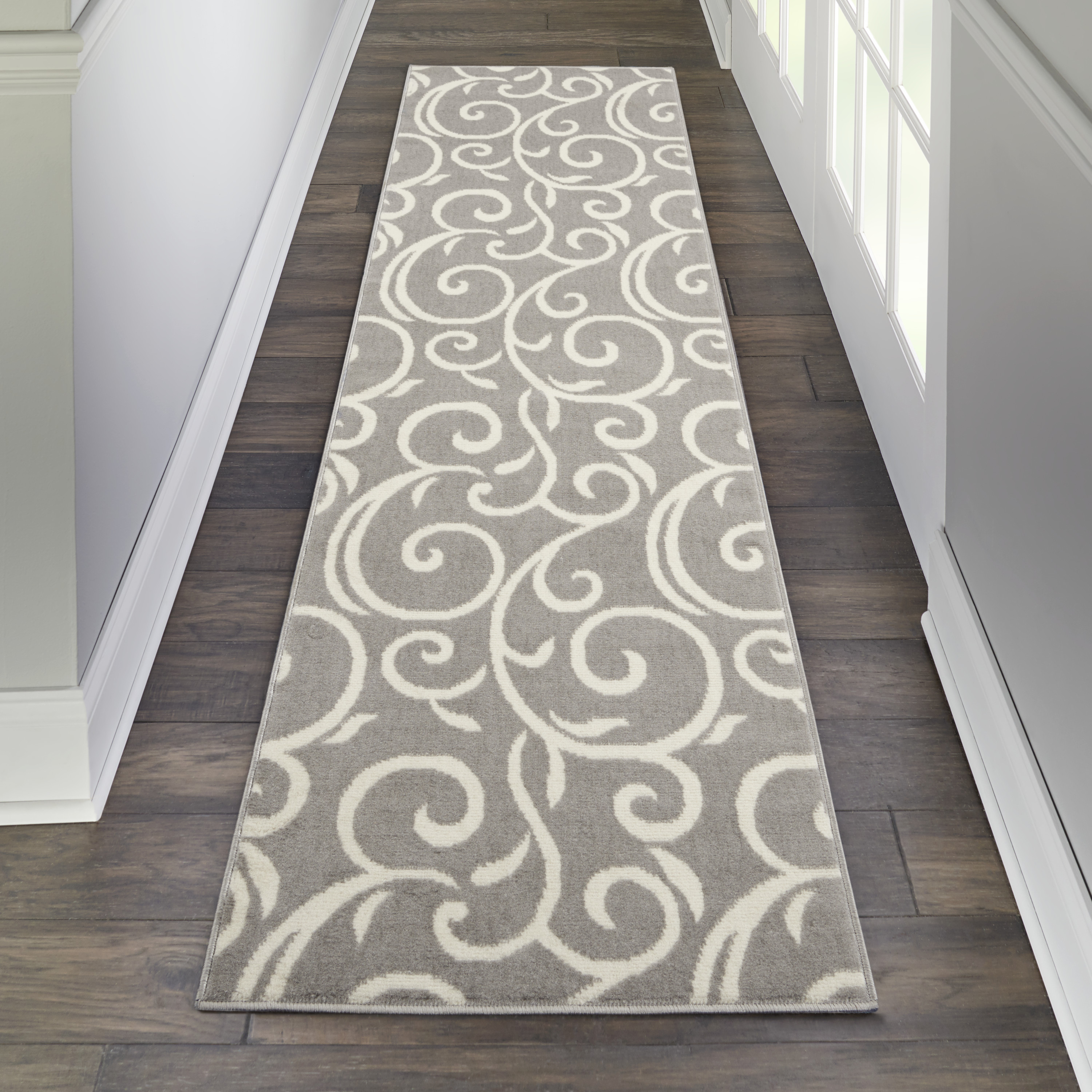 Nourison 99446411907 Grafix 2 x 8 (ft) Loomed Polypropylene Grey Rectangular Indoor Floral/Botanical Bohemian/Eclectic Area rug
