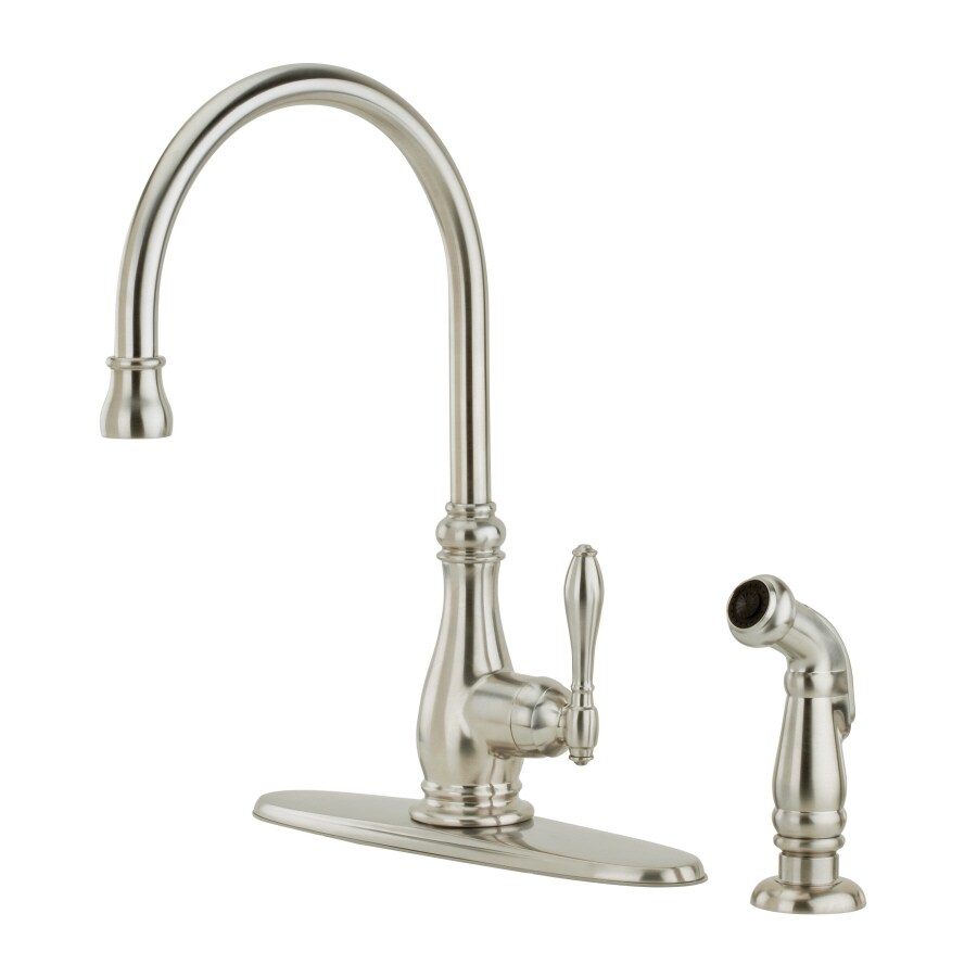 Pfister F-029-4HYS Alina Stainless Steel Single Handle High-arc Kitchen Faucet with Sprayer Function (Deck Plate Included)