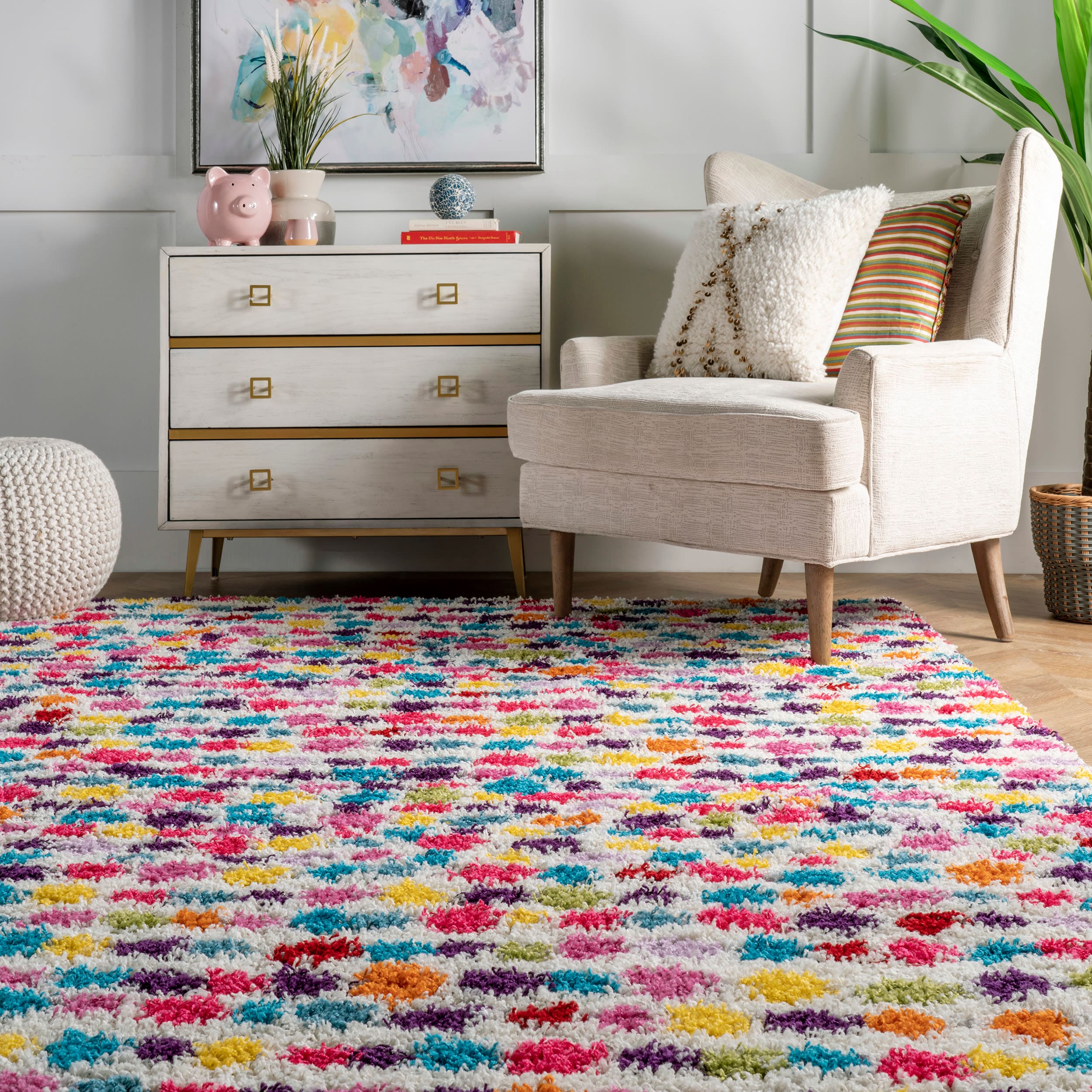 Radiance Handmade Multicolor Stripe Shag Rug 5' x 8'