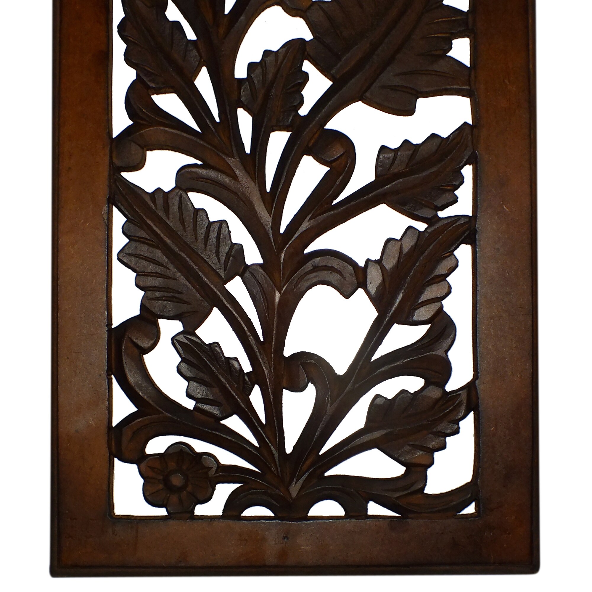 Handcrafted Brown Mango Wood Floral Wall Panel