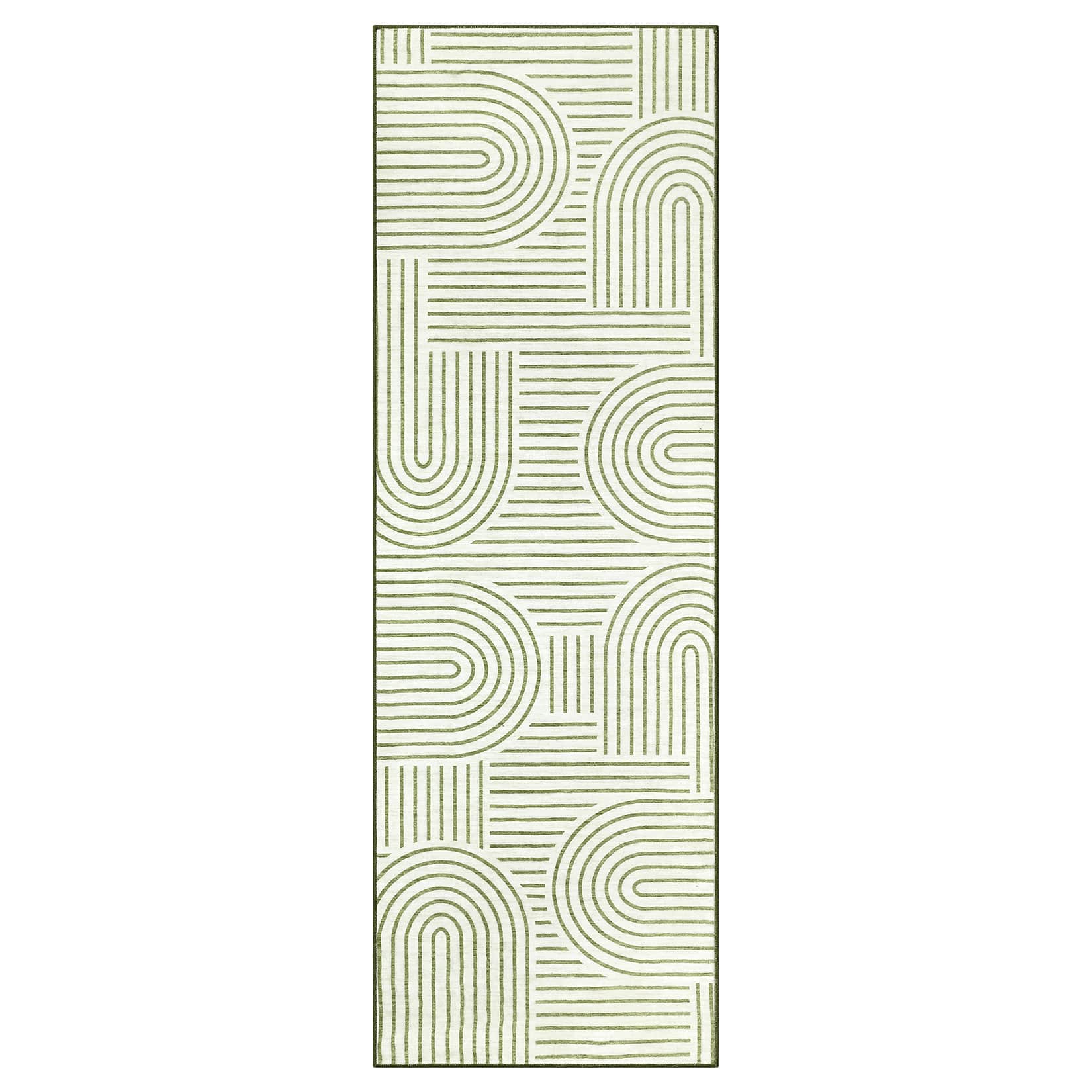 Qeetex LSN-PHK-33688R4G 2.5 x 8 ft(actual size) Polyester Cashmere Green Rectangular Hallway Bathroom Entryway Kitchen Office Foldable Geometric Modern Washable Area Rug