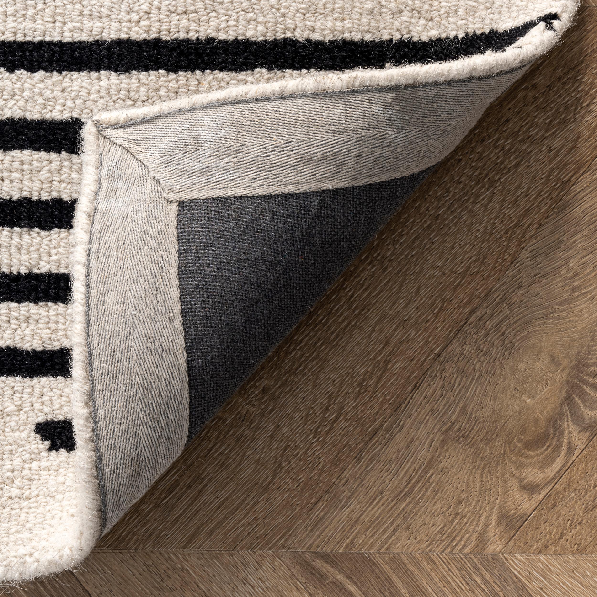 Ivory and Black Handmade Wool Runner Rug, 2' x 8'