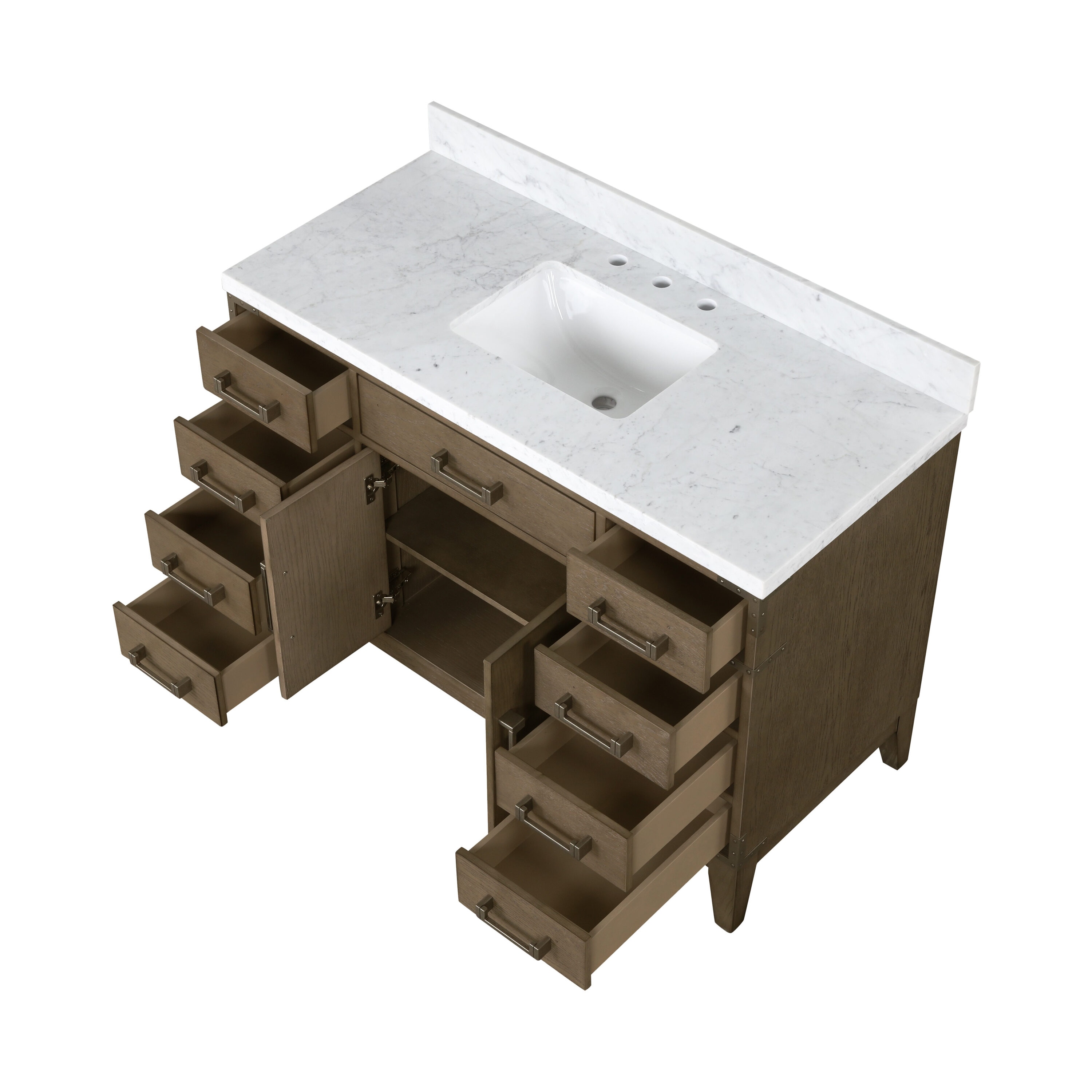 Lexora LVW48SR100 Wilton 48-in Grey Oak Undermount Single sink Bathroom Vanity with White Carrara Marble Marble Top
