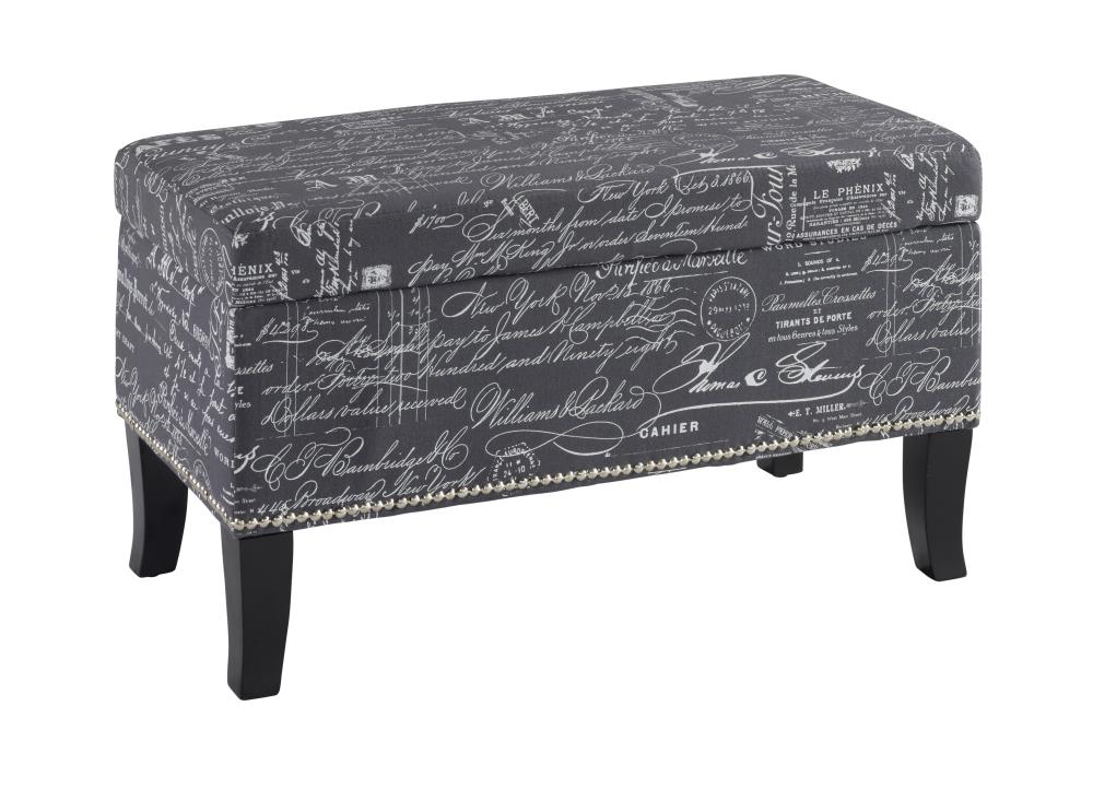 Linon 40454GLIN01U Stephanie Casual Grey Script Storage Ottoman
