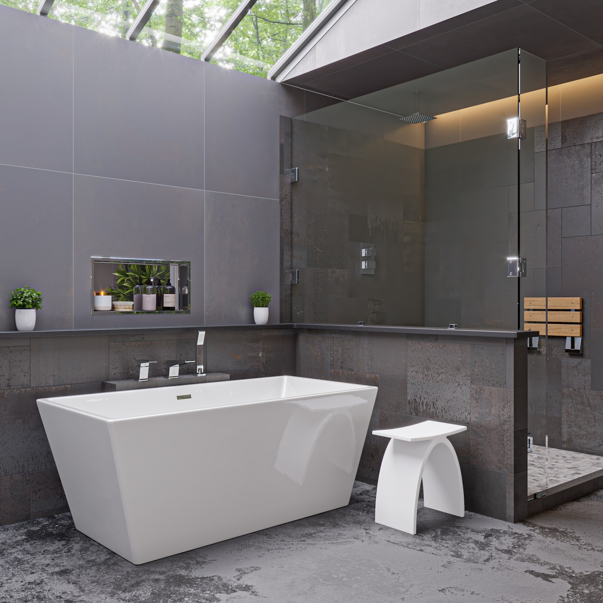 59'' White Rectangular Freestanding Acrylic Soaking Bathtub