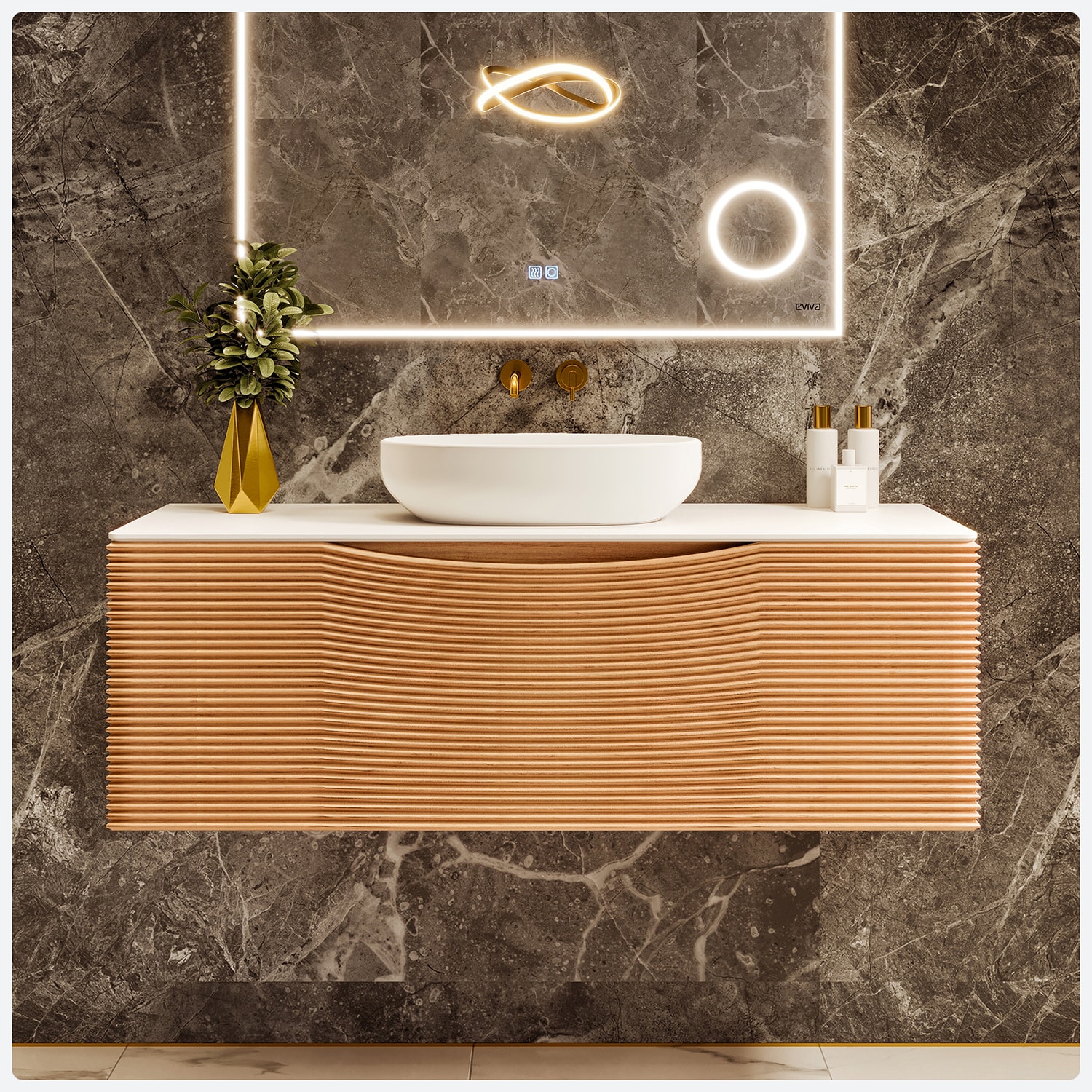 Eviva EVVN115-39MOK Leah 39-in Medium Oak Single Sink Floating Bathroom Vanity with White Solid Surface Top