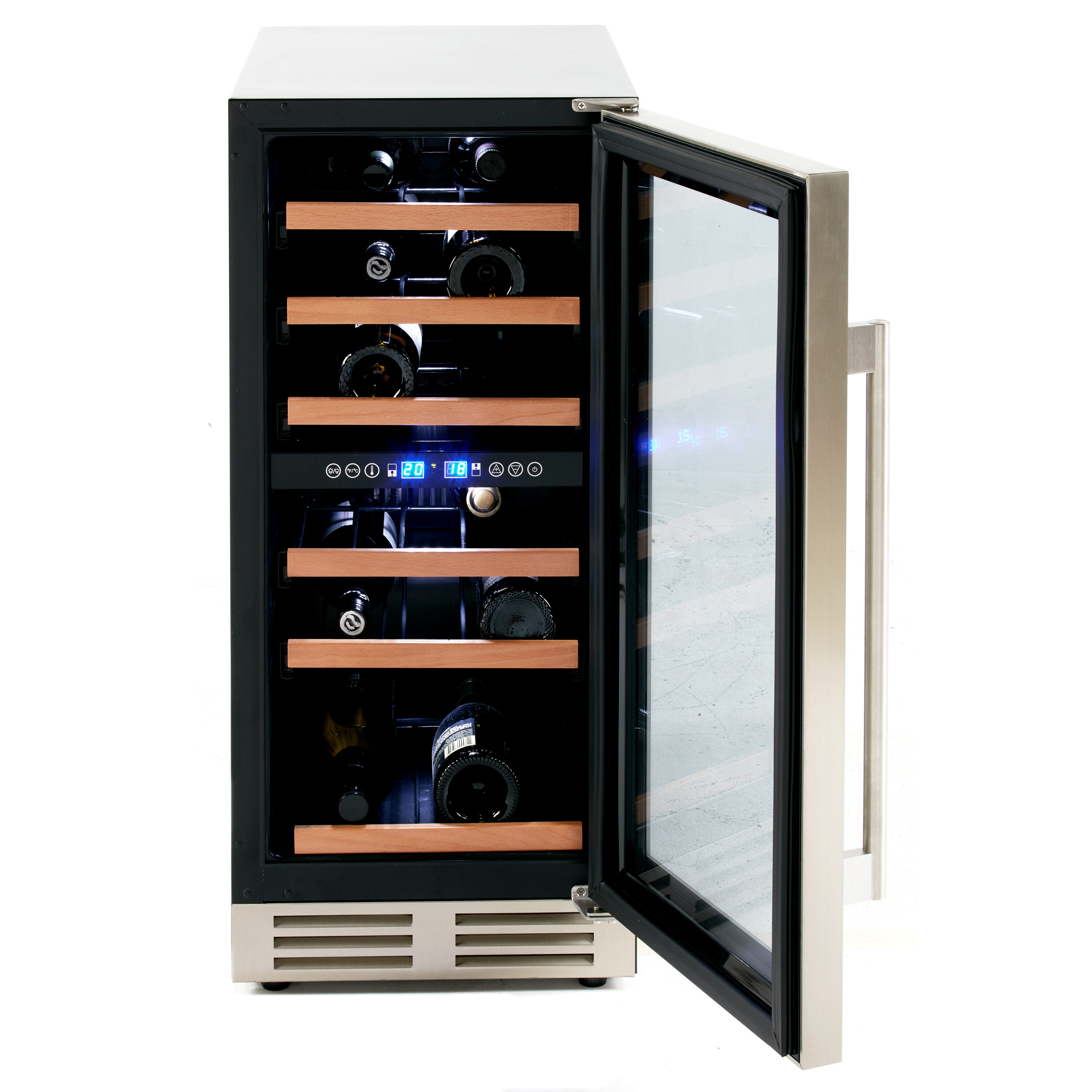 Black Stainless Steel Dual Zone Wine Cooler with LED Lighting