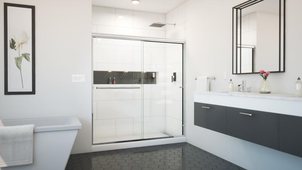 Arizona Shower Door ES16670CHCLR Euro Polished Chrome 62-in to 66-in W x 70.375-in H Semi-frameless Bypass Sliding Shower door 1/4-in Thick Clear Glass