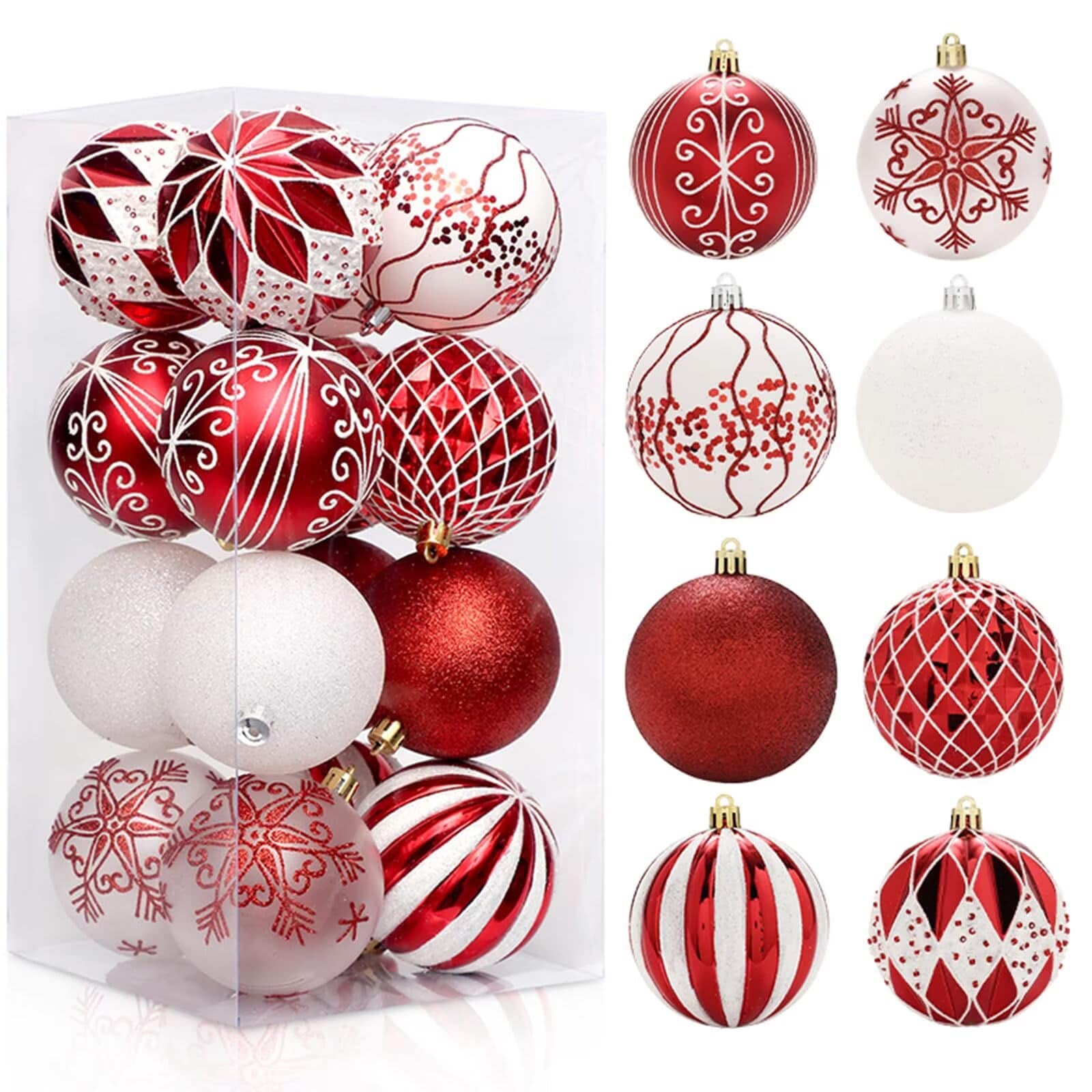 Qeetex JXNAG-PHO-15OM69DE 16 Pcs Christmas Balls Ornaments for Xmas Christmas Tree Red and White Shatterproof Xmas Balls for Holiday Wedding Party Decoration - 8CM
