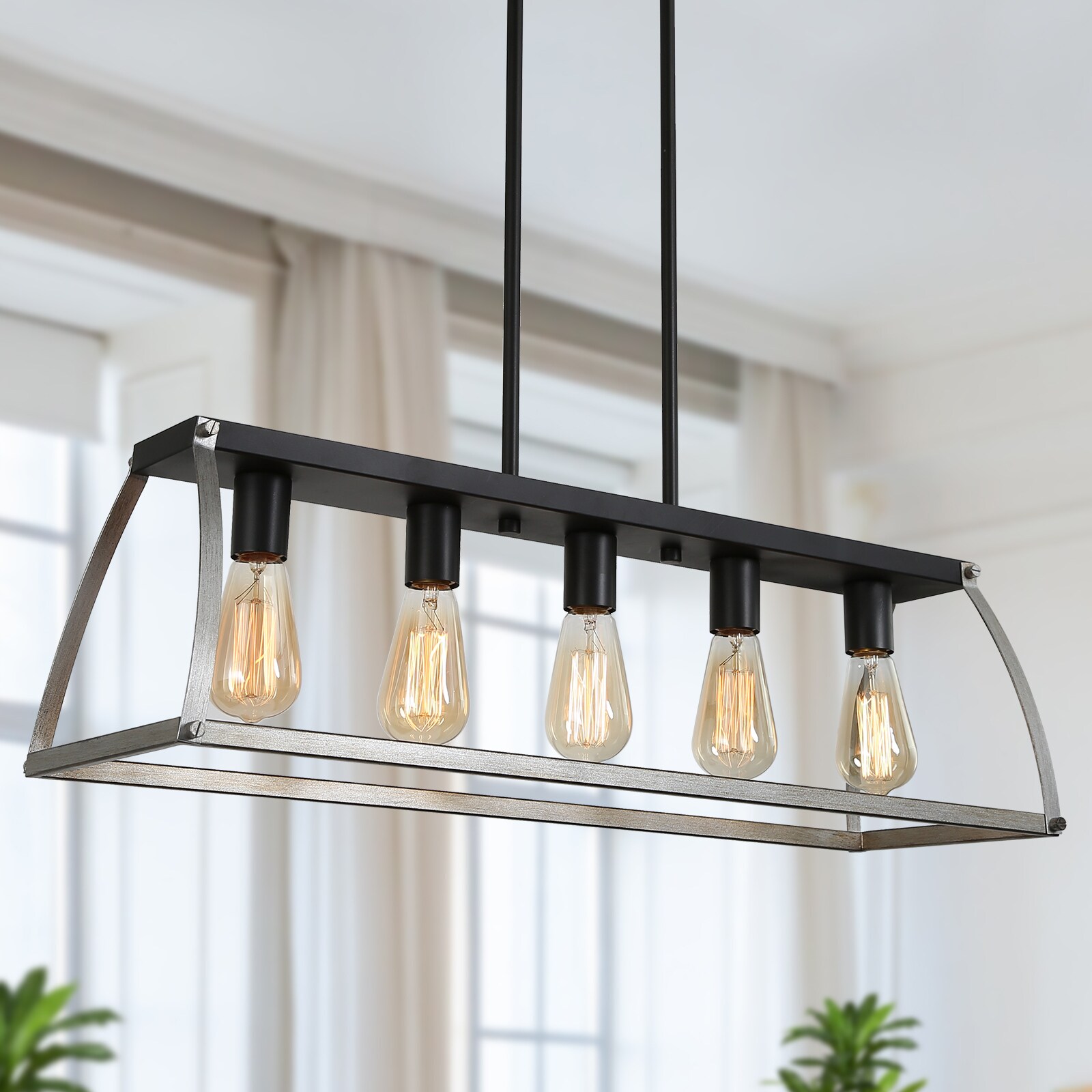 Lnc Gartin 5-light Brushed Nickel And Matte Black Farmhouse Led Dry 