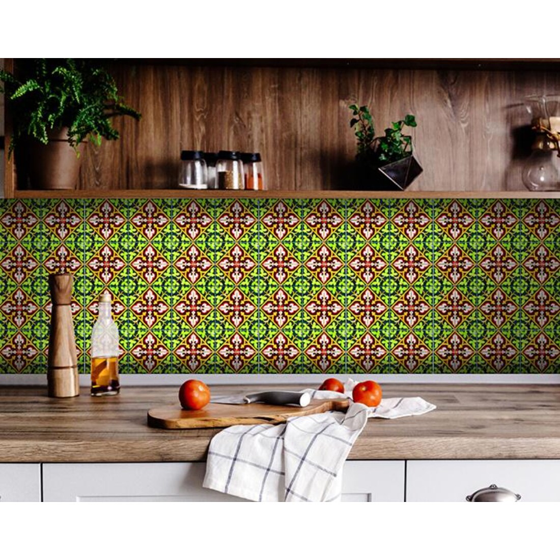HomeRoots 4000400296 5 in. X 5 in. Green Leva Removable Peel and Stick Tiles