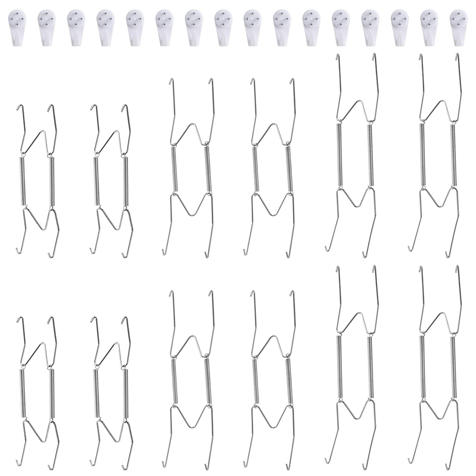 UUDULY  12 Piece Plate Hangers with 16 Piece Wall Hooks Stainless Steel Adjustable Invisible Plate Holders for Decorative Plates