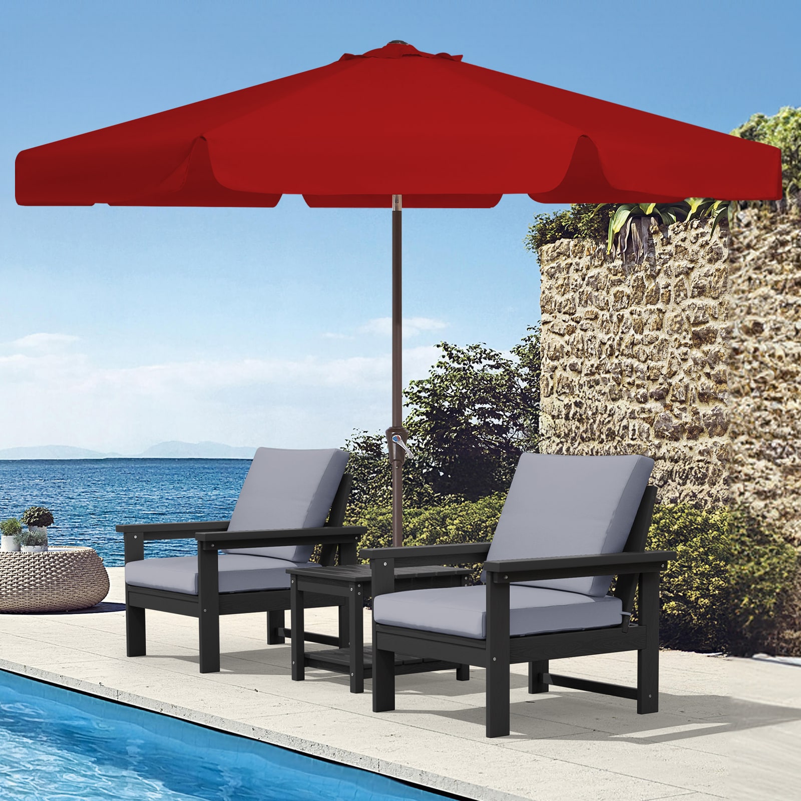JEAREY CBZZS-9-RD 9-ft Steel Red Push-button Tilt Market Patio Umbrella