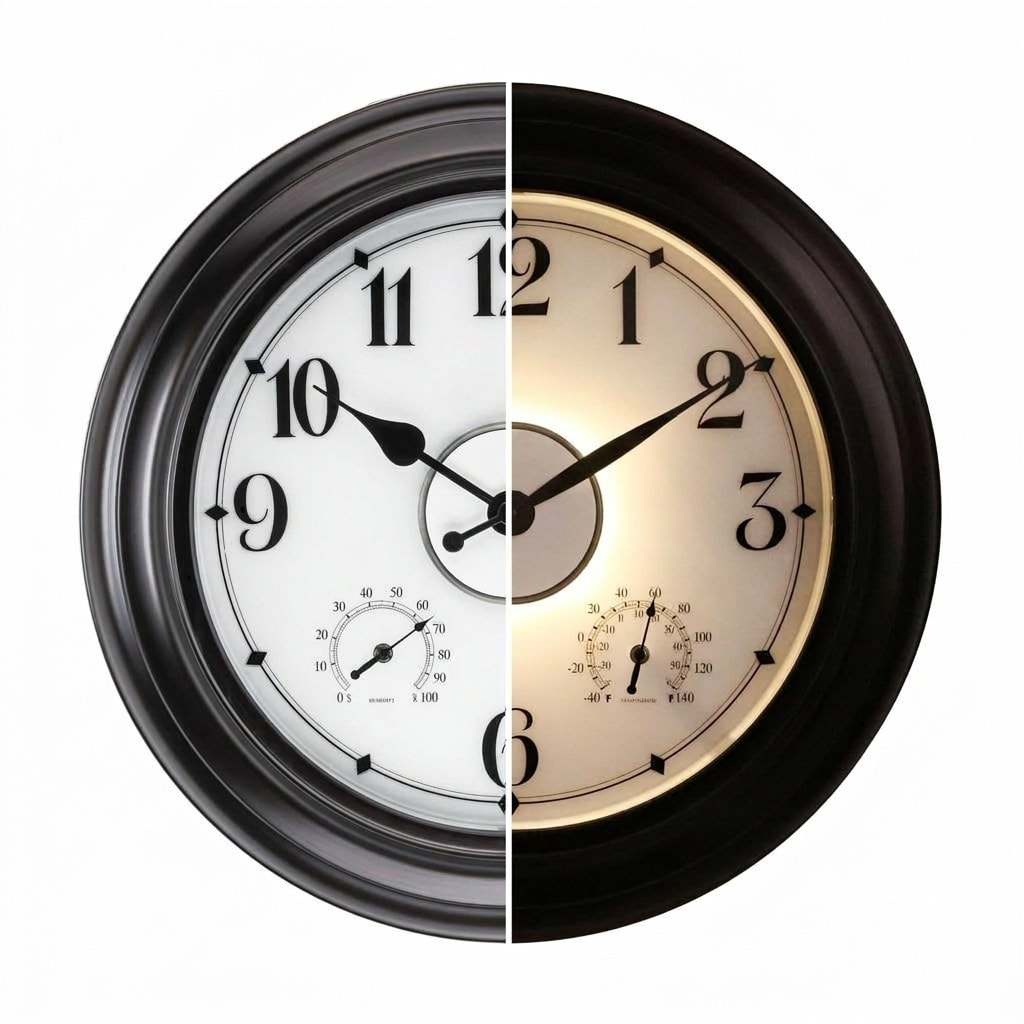 Etokfoks  24 in Oil Rubbed Bronze Outdoor Clock Waterproof LED Lighted Metal Wall Clock with Temperature Humidity