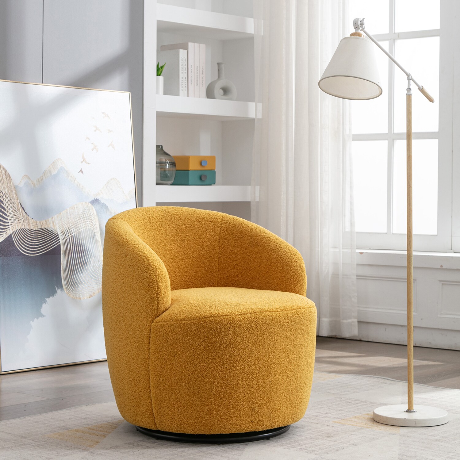GZMR Teddy Fabric Swivel Accent Armchair Modern Yellow Accent Chair at ...