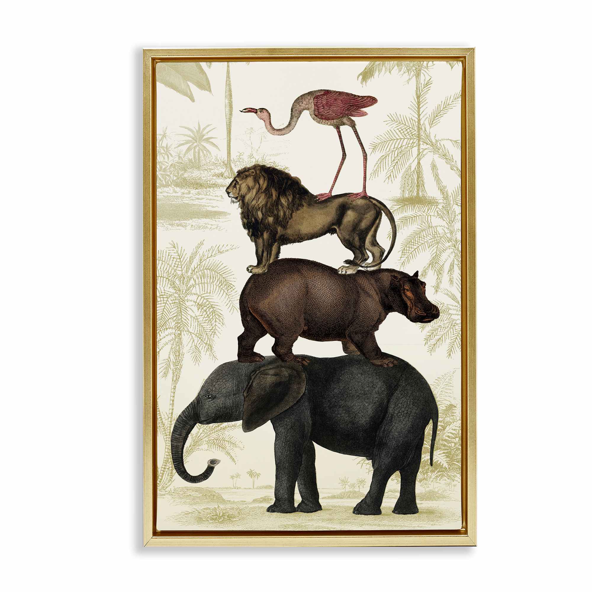 Stupell Industries BS-386-FFG-20X30 Jungle Animals Tower Gold Framed Floater Canvas Wall Art By Victoria Barnes 21 x 31