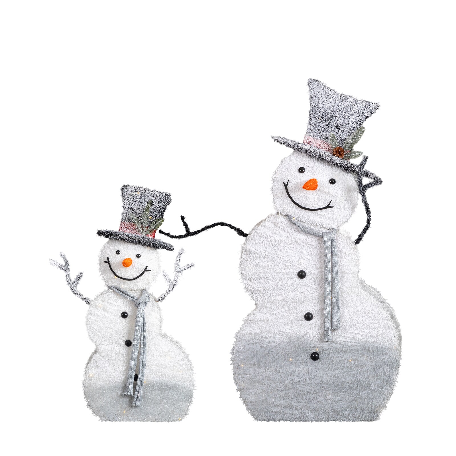 Bestcore 2-Pack 47.2-in H Freestanding Lighted 2D Snowman Christmas Yard Decoration Set with Top Hats and 80 Warm White LED Lights