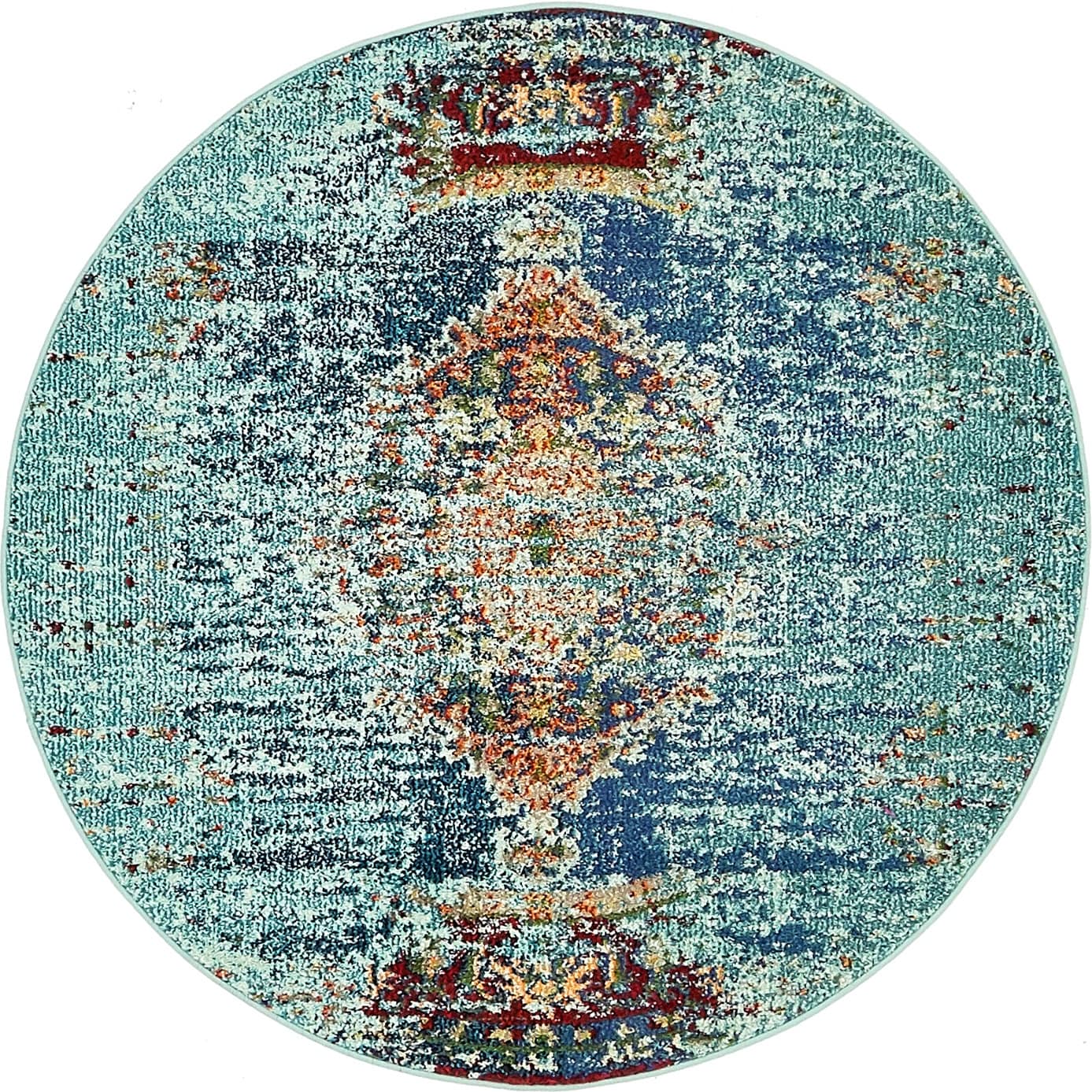 Unique Loom 3140093 Warhol Vita 4 x 4 (ft) Loomed Polypropylene Turquoise/Navy Blue Round Indoor Medallion Oriental Area rug