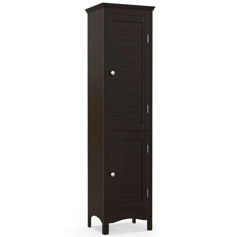 Choco Moon Tall Bathroom Floor Cabinet with Shutter Doors and Adjustable Shelf Brown Bathroom Cabinets for Entryway Storage Home Office Furniture