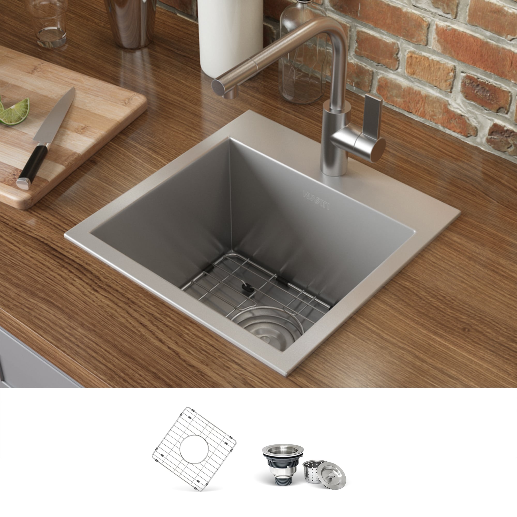 Ruvati RVH8118 Kitchen Sinks Drop-in 18-in x 18-in Stainless steel Single bowl 1-Hole 16 -Gauge Kitchen Sink