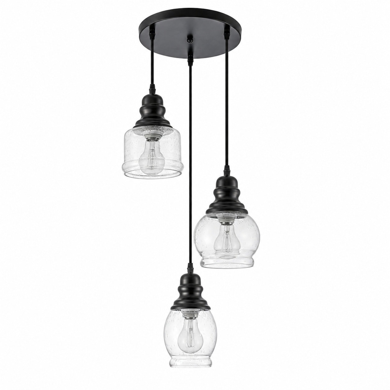 Aoibox  3 Light Industrial Pendant Light with Seeded Glass Shades and Adjustable 71 26 in Cords Black Island Fixture