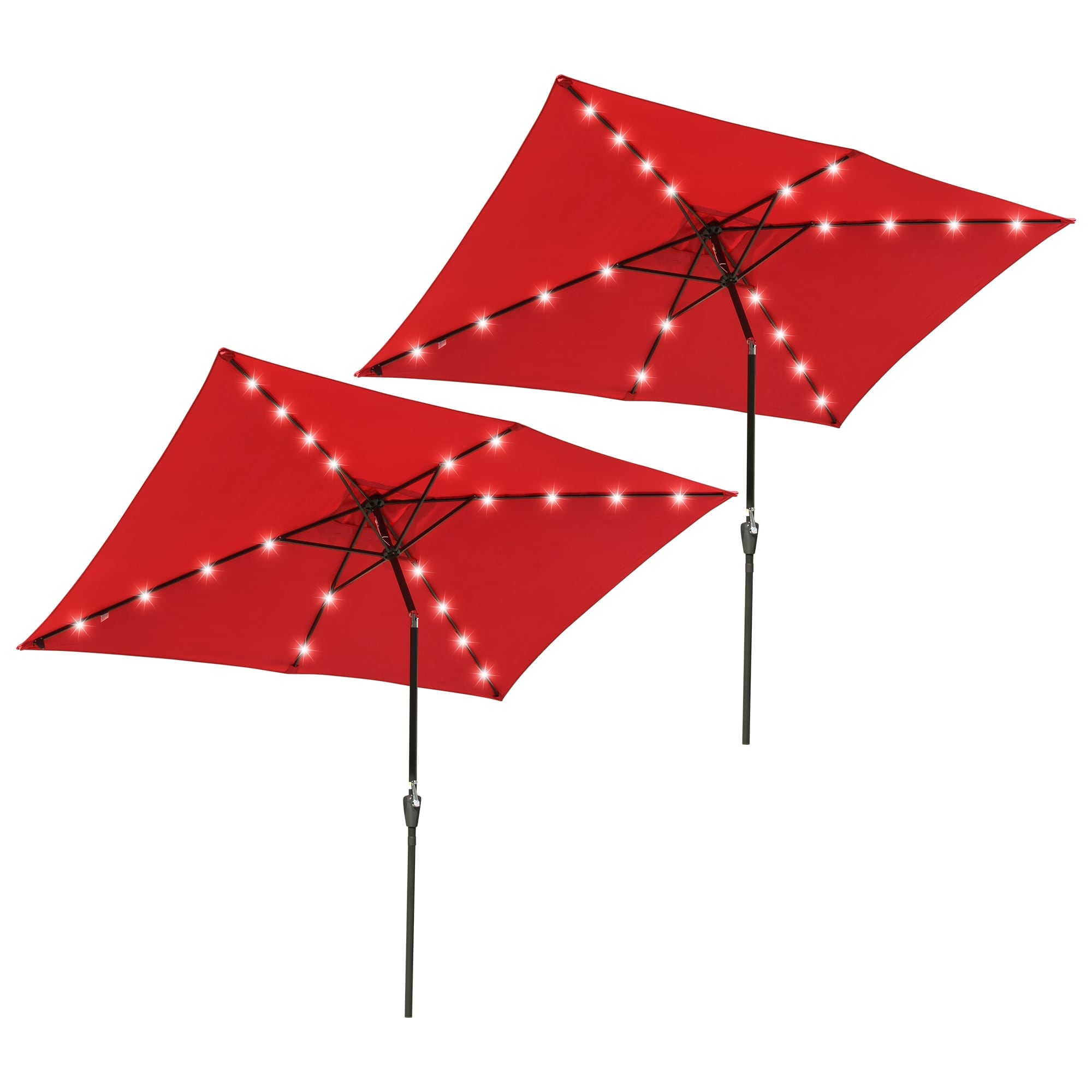 Yescom 07UMB011-10X6-2X2-LO 2Pcs 10x6.5' Rectangle Aluminum Solar Powered Patio Umbrella w/ LED Crank Tilt Poolside