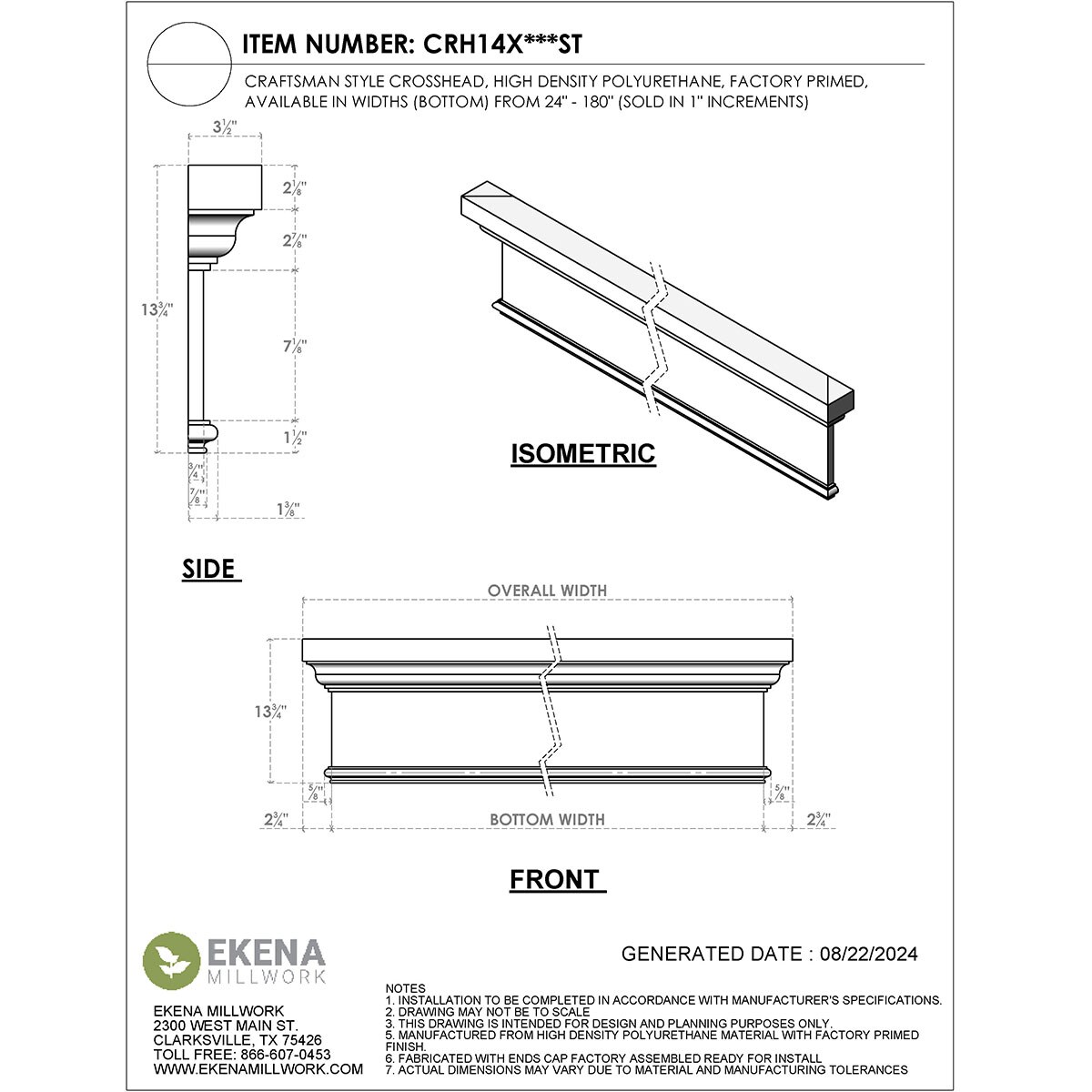 Ekena Millwork CRH14X54ST Exterior-Window-Trim - View #2