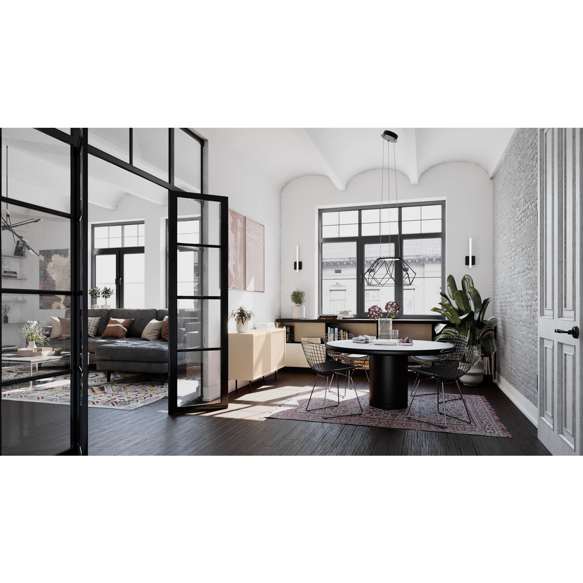 Matte Black Modern Geodesic LED Pendant with Open Diamond Frame