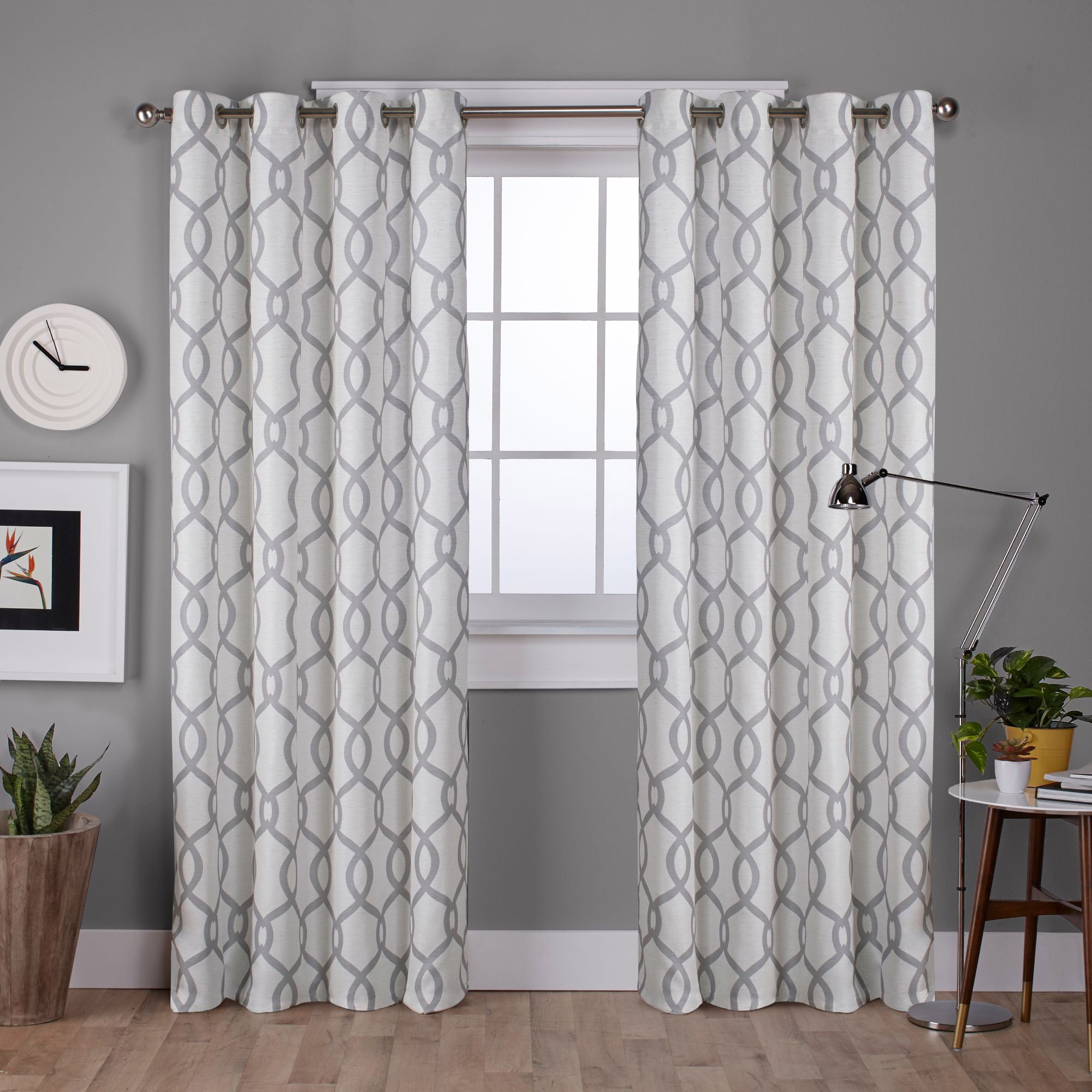 Exclusive Home EH8083-07 2-108G 108-Inches Dove grey Geometric Light filtering Grommet Curtain panel pair
